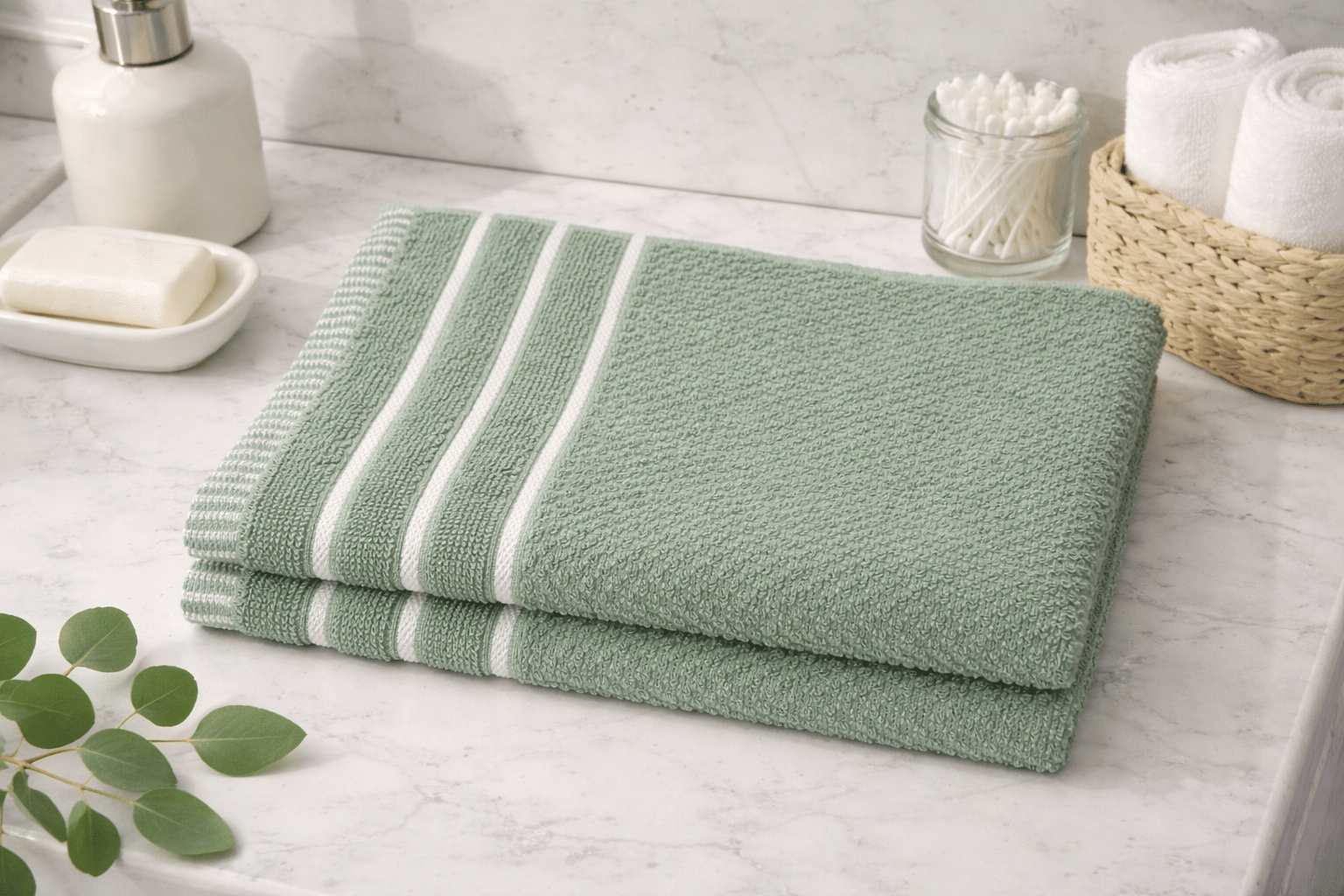 Satisfyn Pack of 2 Cotton 401-450 -GSM Hand Towel ( Green ) - Towels | Buy online on ZillyBuy