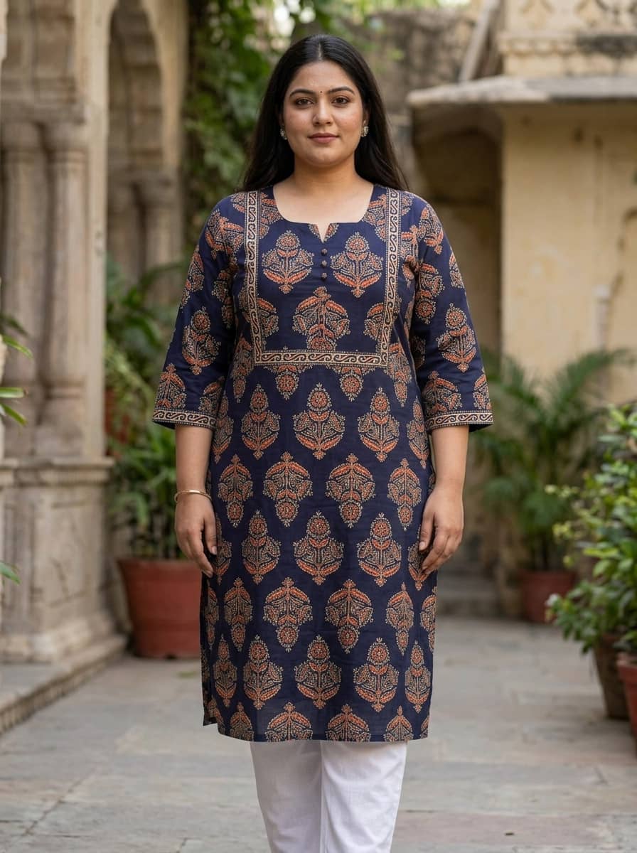 Swasti Women Cotton Printed Straight Kurti ( Blue ) - Kurtis, Tunics | Buy online on ZillyBuy