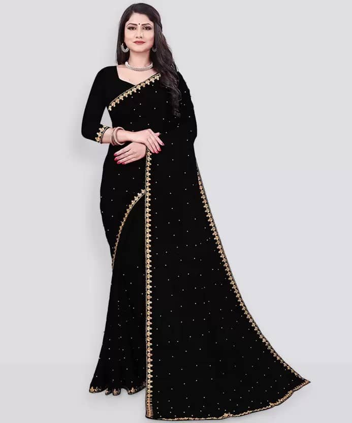 Vkaran Lycra Embellished Regular Saree With Unstitched Blouse Piece ( Purple ) - Sarees | Buy online on ZillyBuy