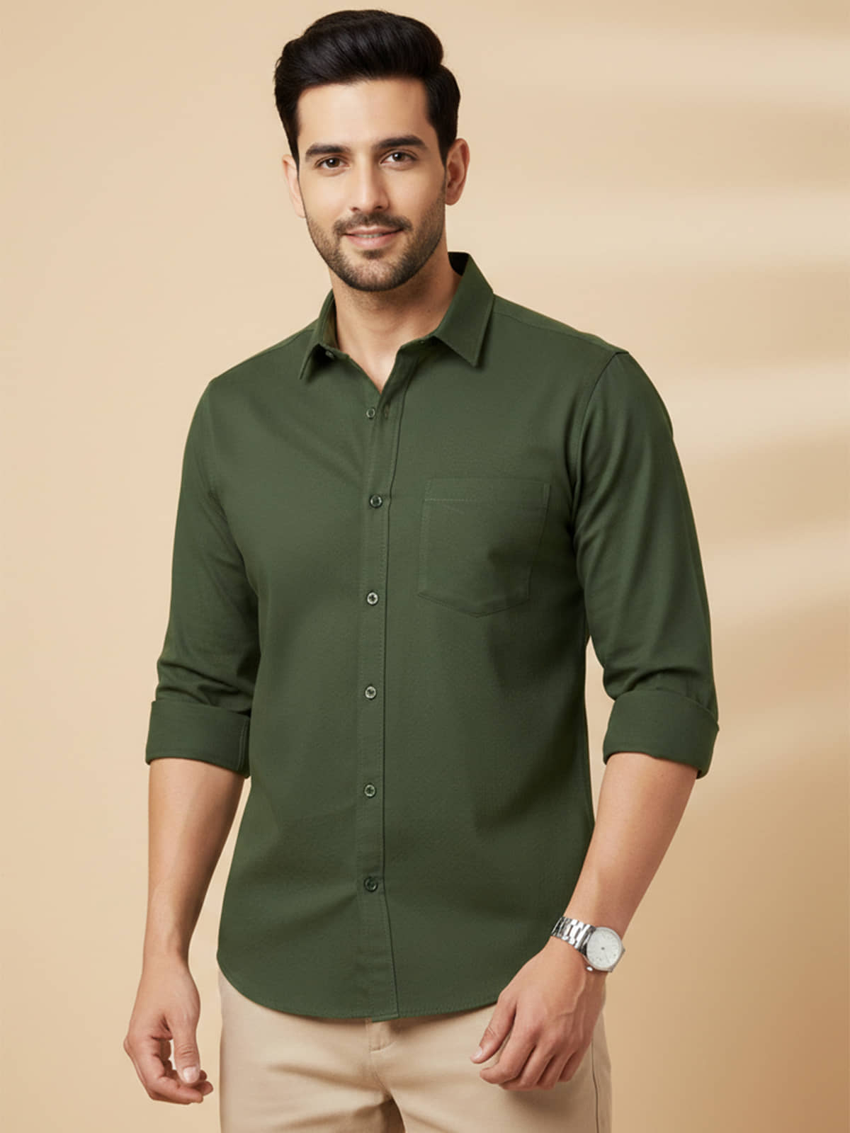color bucket 100% Cotton Regular Fit Solids Full Sleeves Men's Casual Shirt - Olive ( Pack of 1 )