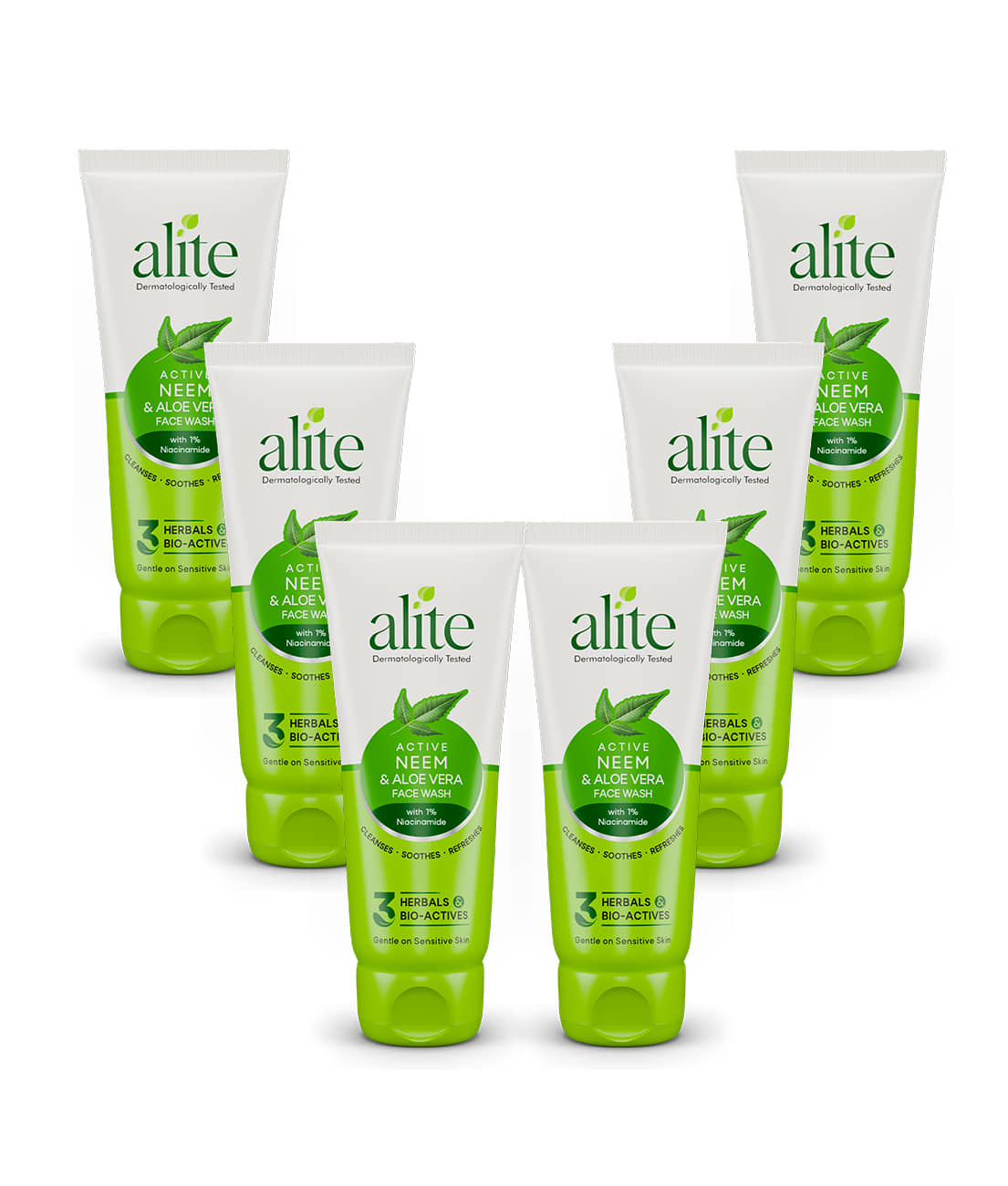 Alite Active Neem & Aloe Vera Face Wash with 1% Niacinamide | 3 Herbal Bio-Actives | Gentle on Sensitive Skin 70g ( Pack of 6 )