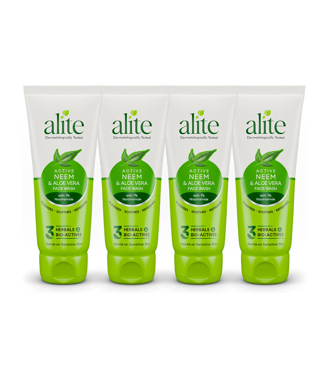 Alite Active Neem & Aloe Vera Face Wash with 1% Niacinamide | 3 Herbal Bio-Actives | Gentle on Sensitive Skin 70g ( Pack of  4)