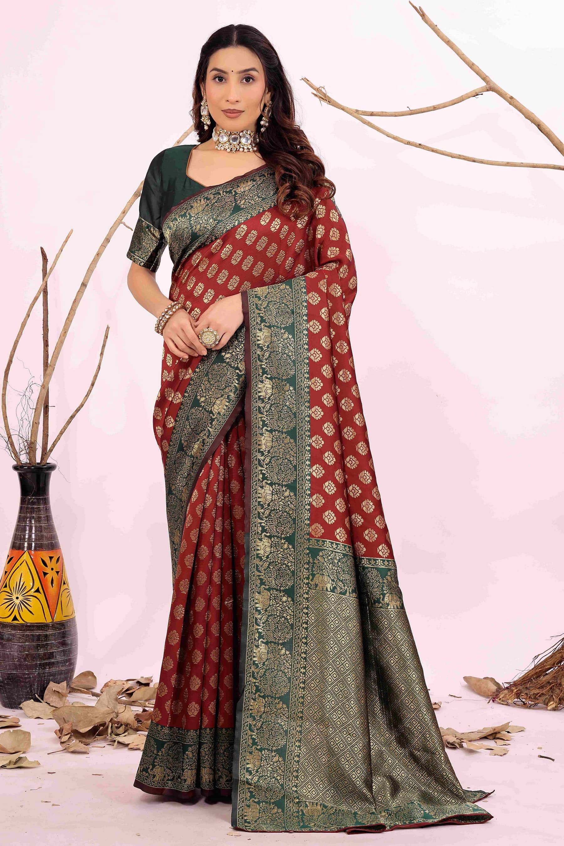 Suntex Silk Woven Regular Saree With Unstitched Blouse Piece ( Maroon ) - Sarees | Buy online on ZillyBuy