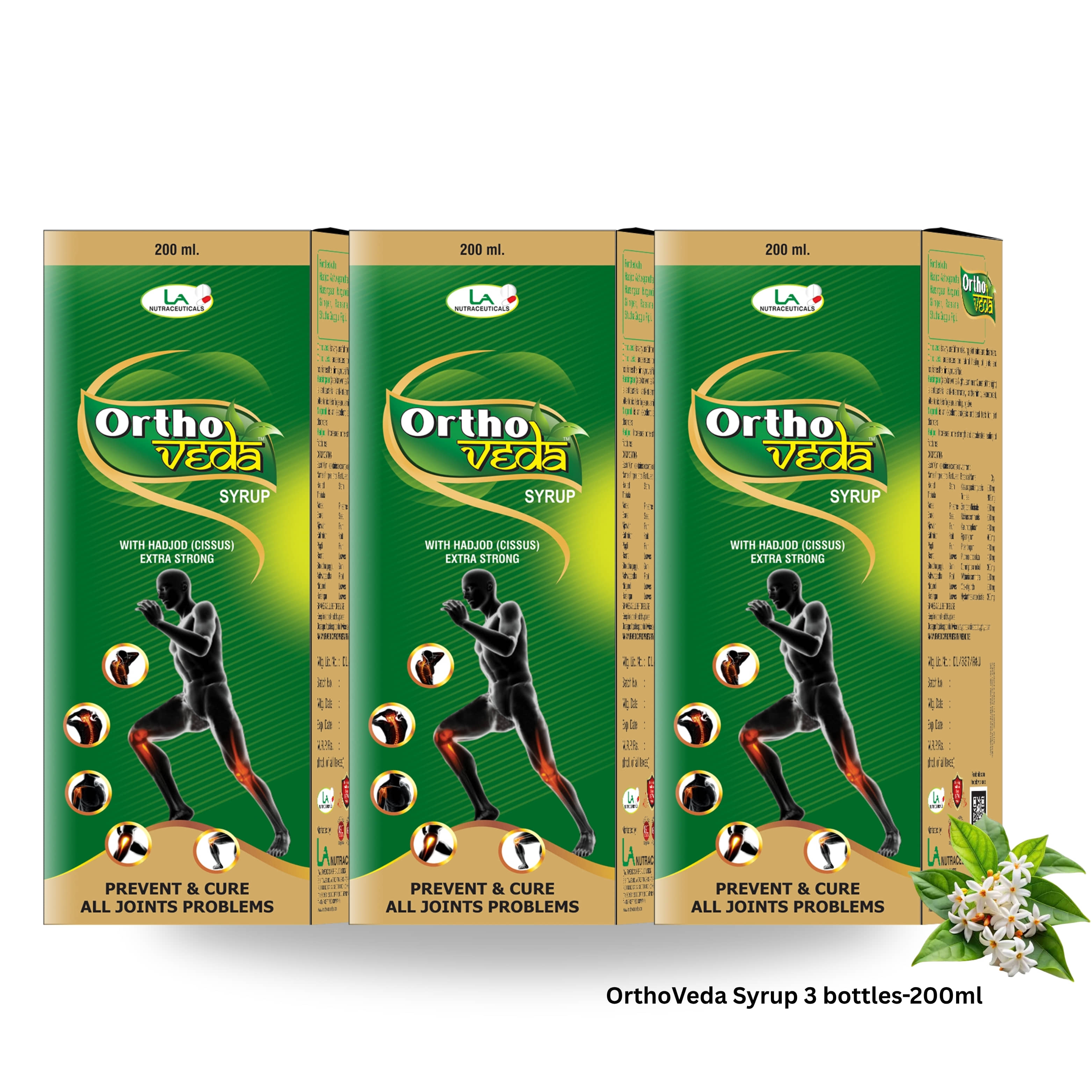 La Nutraceuticals Ortho Veda Ayurvedic Joint Care Syrup 200ml for Joint Lubrication & Bone Strength Relief from Stiffness & Swelling (Pack of3)