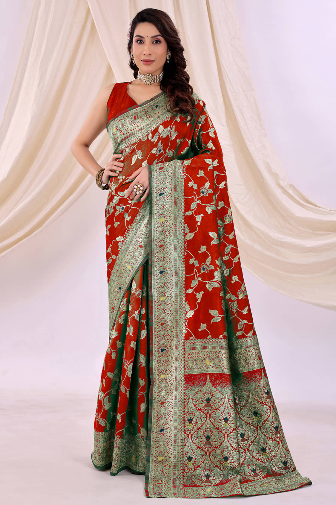 Today Deal Silk Woven Saree With Unstitched Blouse Piece ( Orange ) - Sarees | Buy online on ZillyBuy
