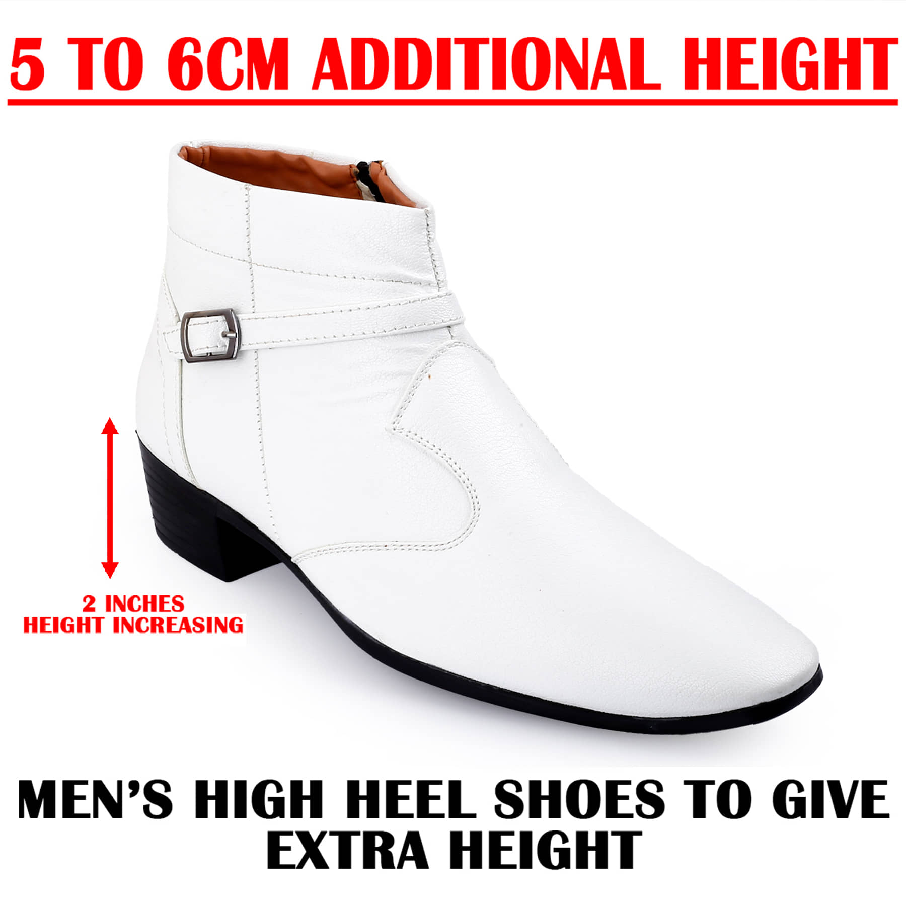 YUVRATO BAXI Men's 2 Inch Heel Height Formal Slip-on Boot White Men's Formal Boots