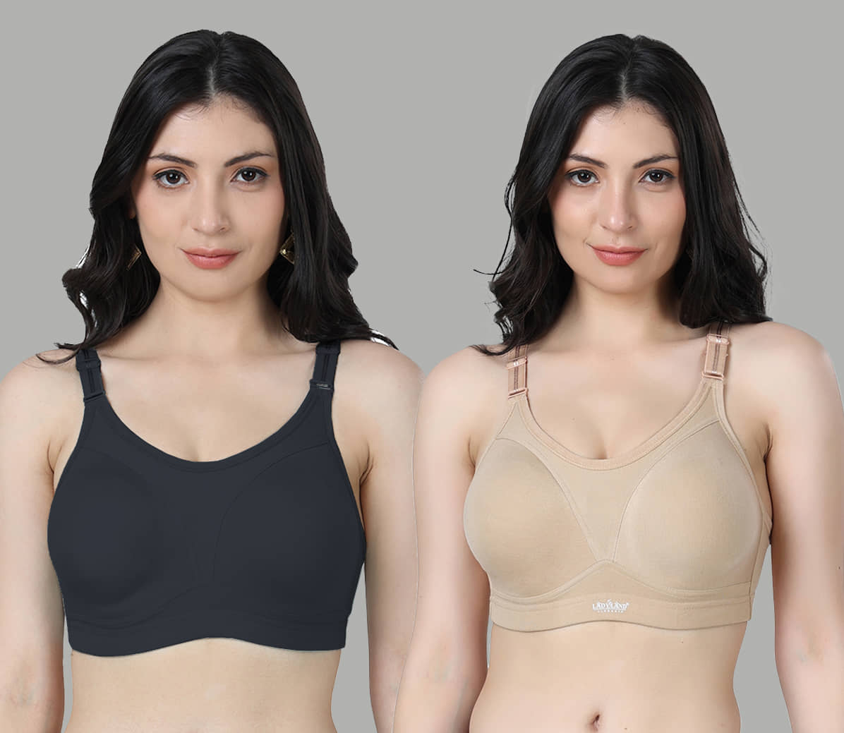 Ladyland Pack of 2 Cotton Blend Non Padded Everyday Bra For Women ( Multicolor )