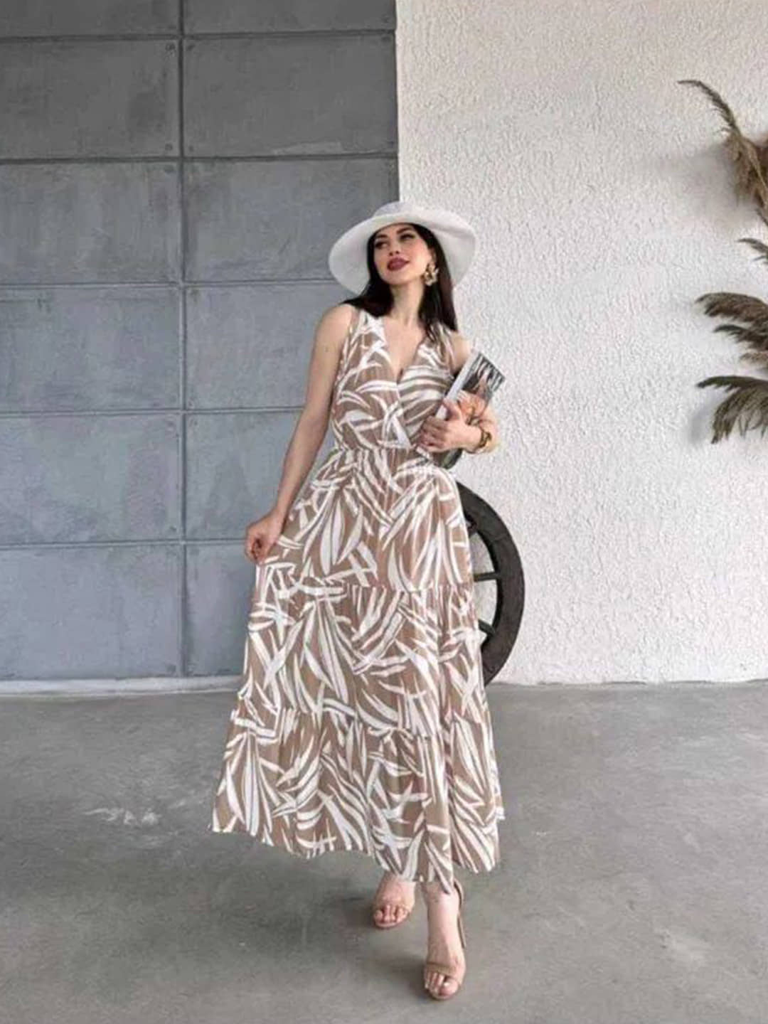 OTABU Women Viscose Rayon Printed A-line Dress ( White )