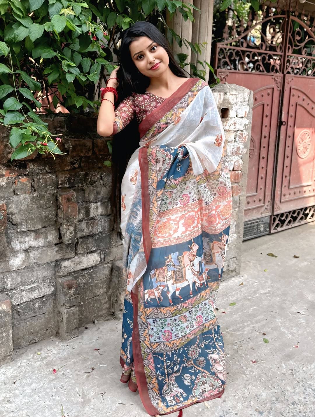 ANAND SAREES Cotton Printed Kasavu Saree With Unstitched Blouse Piece ( Multicolor ) - Sarees | Buy online on ZillyBuy