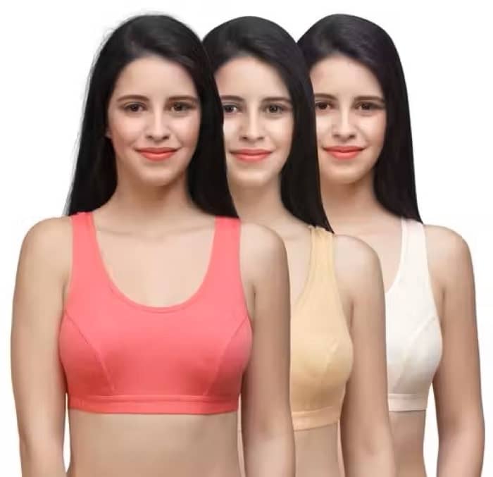 Ishant Pack of 3 Cotton Non Padded Sports Bra For Women ( Beige,Peach,White )