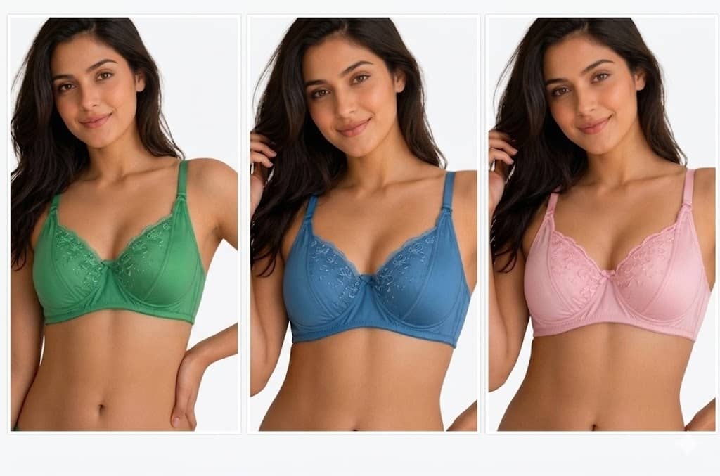 Kiran Enterprises Pack of 3 Net Non Padded T-Shirt Bra For Women ( Blue,Green,Pink )