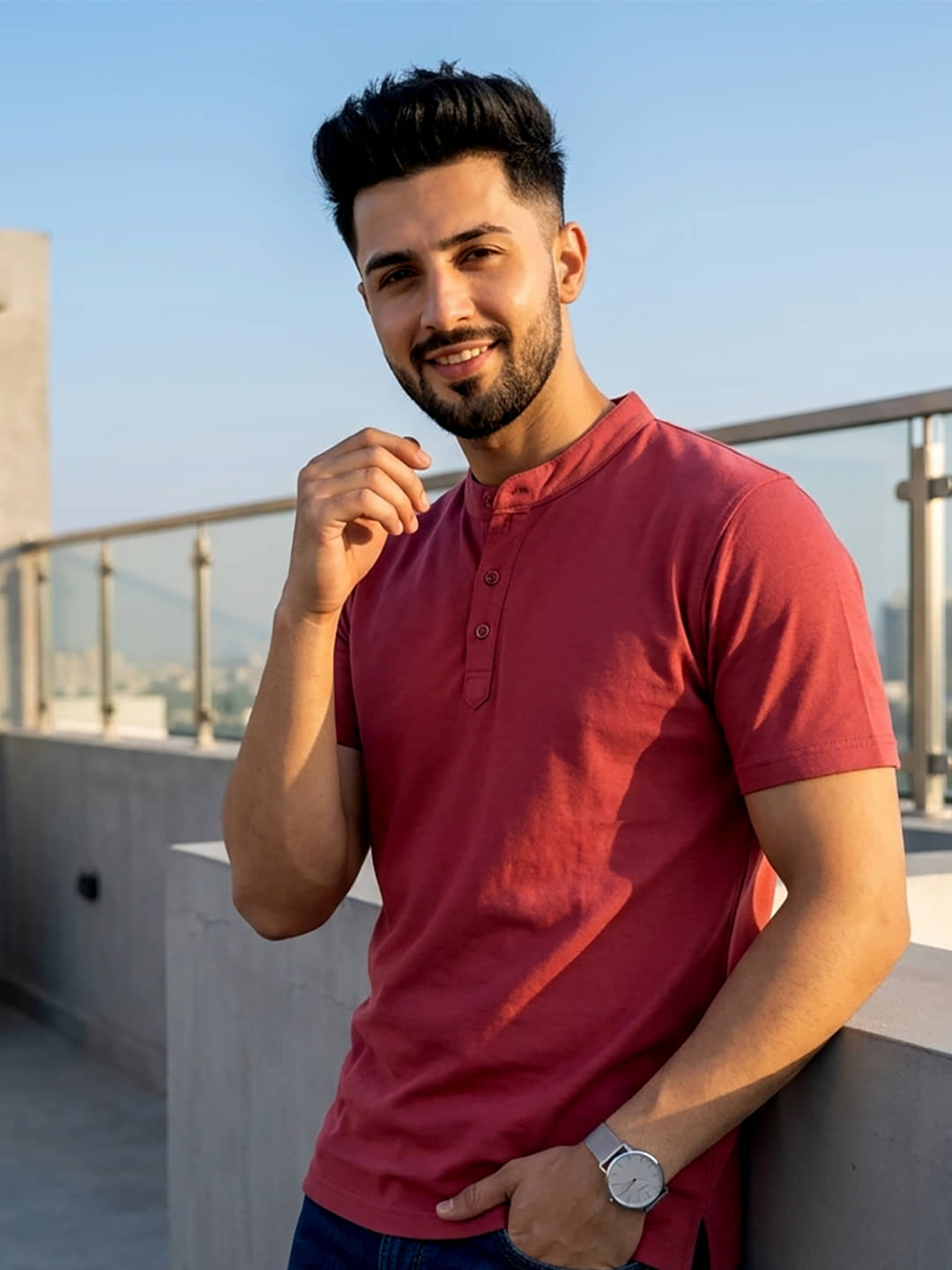UNIBERRY Men Cotton Blend Regular Fit Solid T-Shirt ( Red )