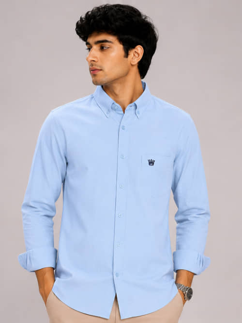 CAT BUNNY Cotton Blend Regular Fit Solids Full Sleeves Men's Casual Shirt - Sky Blue ( Pack of 1 )