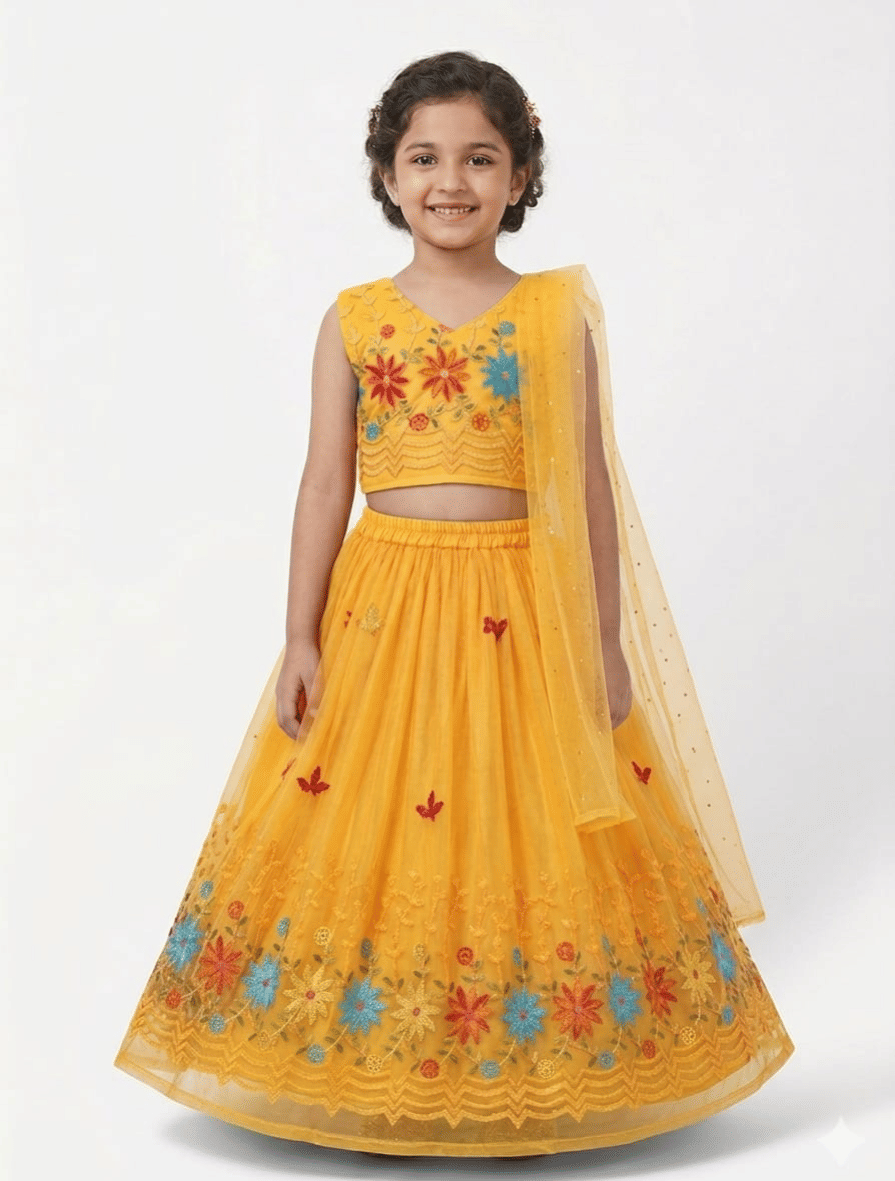 DS DRESSES Georgette Lehenga Choli Set For Girls ( Pack of 1 , Maroon )