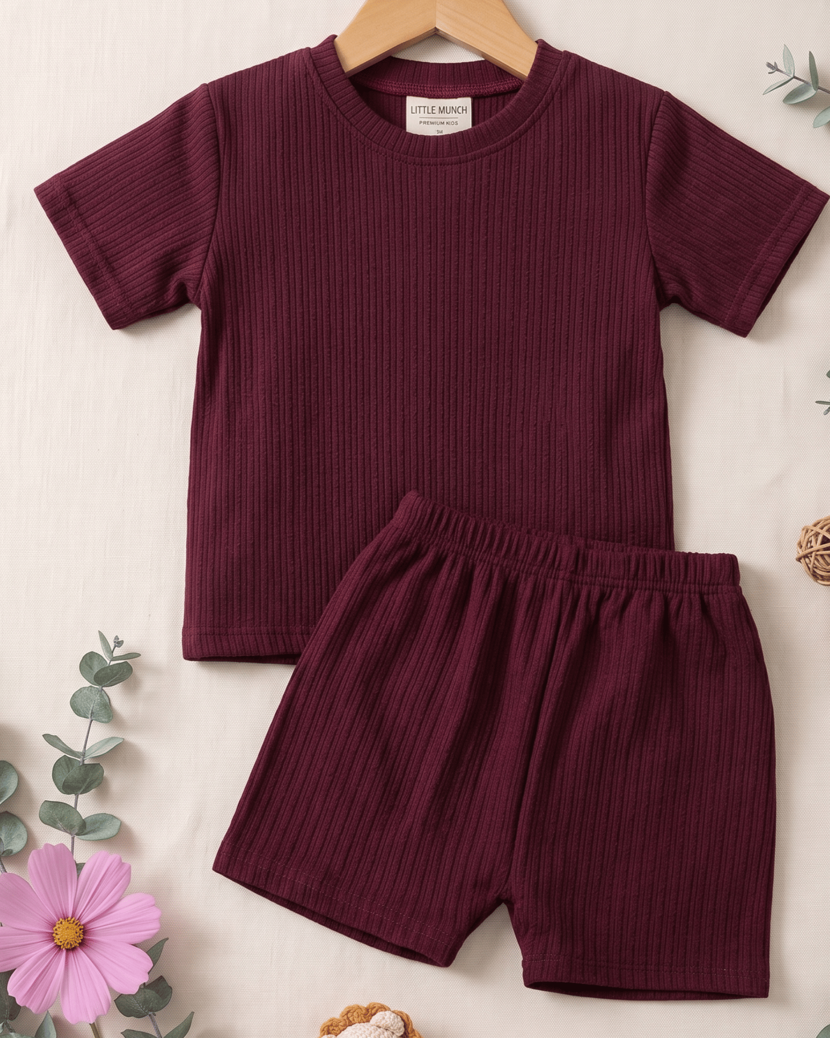 GTwo Boys Cotton Blend T-Shirt & Shorts Set ( Maroon , Pack of 1 )