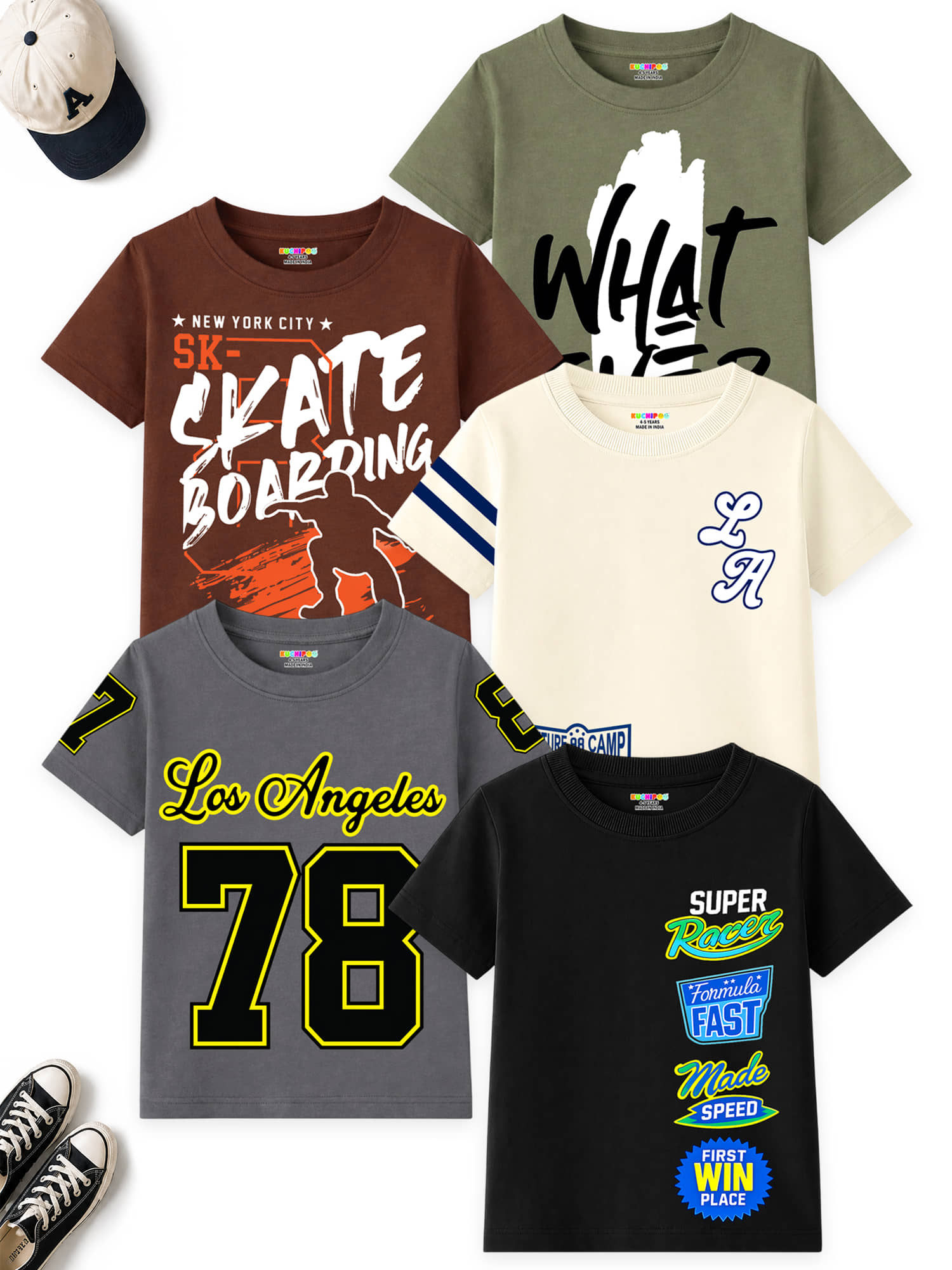 Kuchipoo Pack of 5 Boys Cotton Blend T-Shirt ( Multicolor 1 )