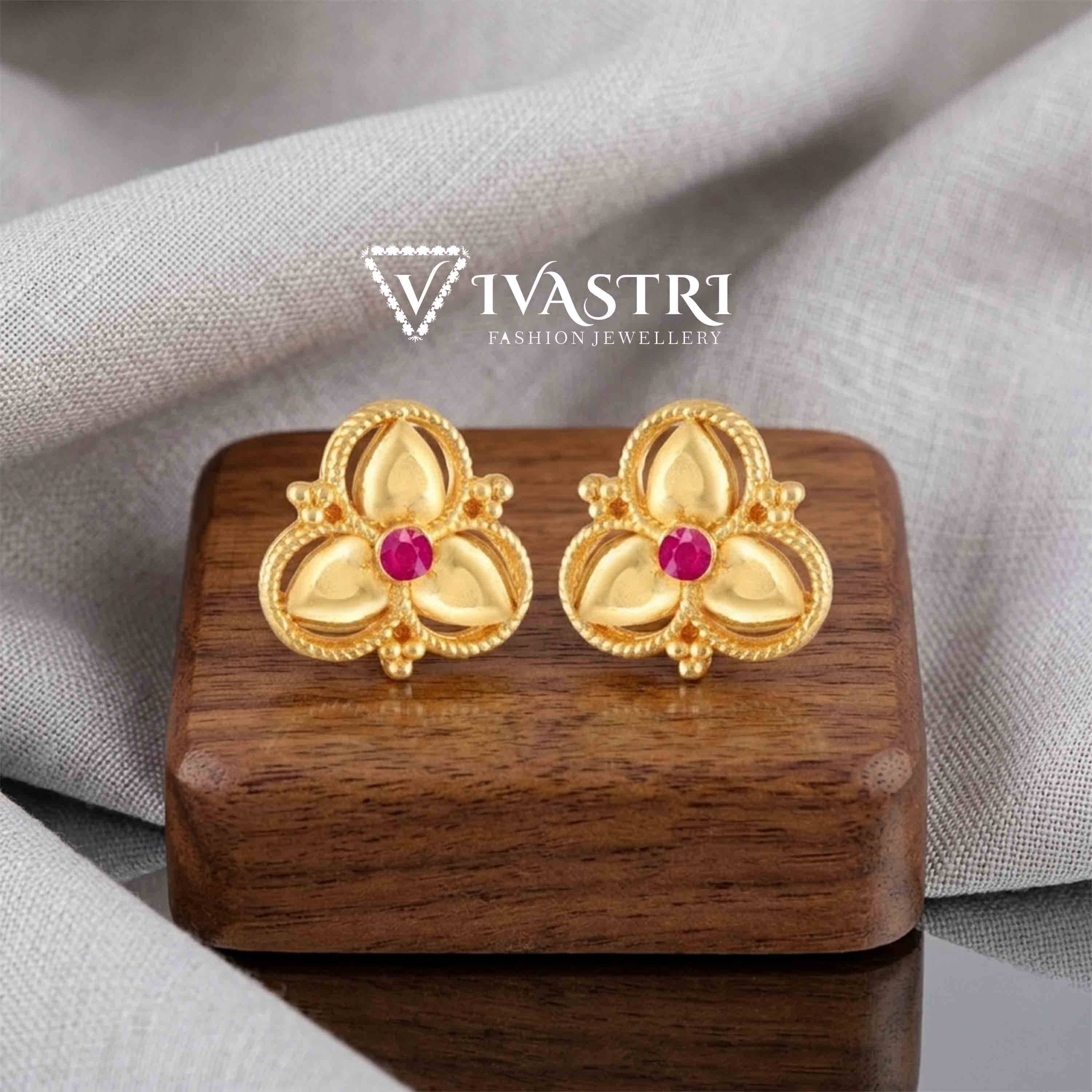 VIVASTRI Golden Stud Earrings ( Pack of 1 ) - Earrings | Buy online on ZillyBuy