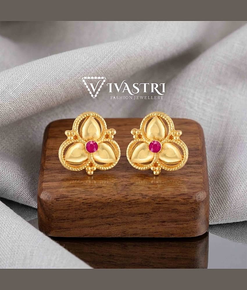 VIVASTRI Golden Stud Earrings ( Pack of 1 ) - Earrings | Buy online on ZillyBuy