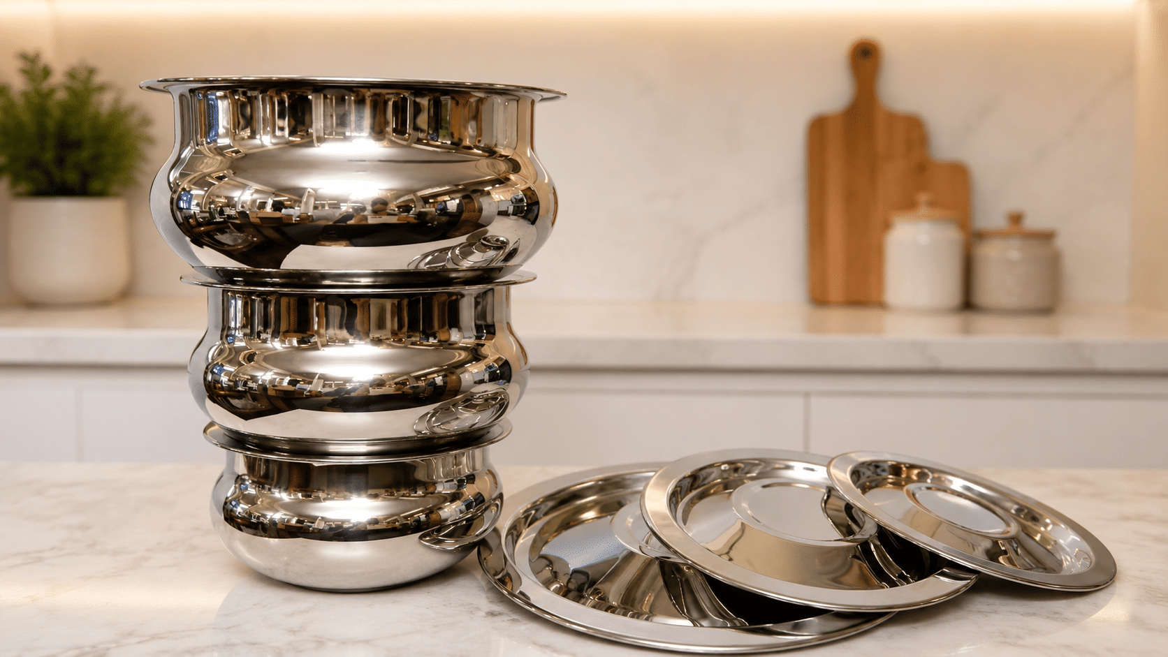 Visaxmi Non Coated Stainless Steel Cookware Sets Steel Handi set - Cookware | Buy online on ZillyBuy