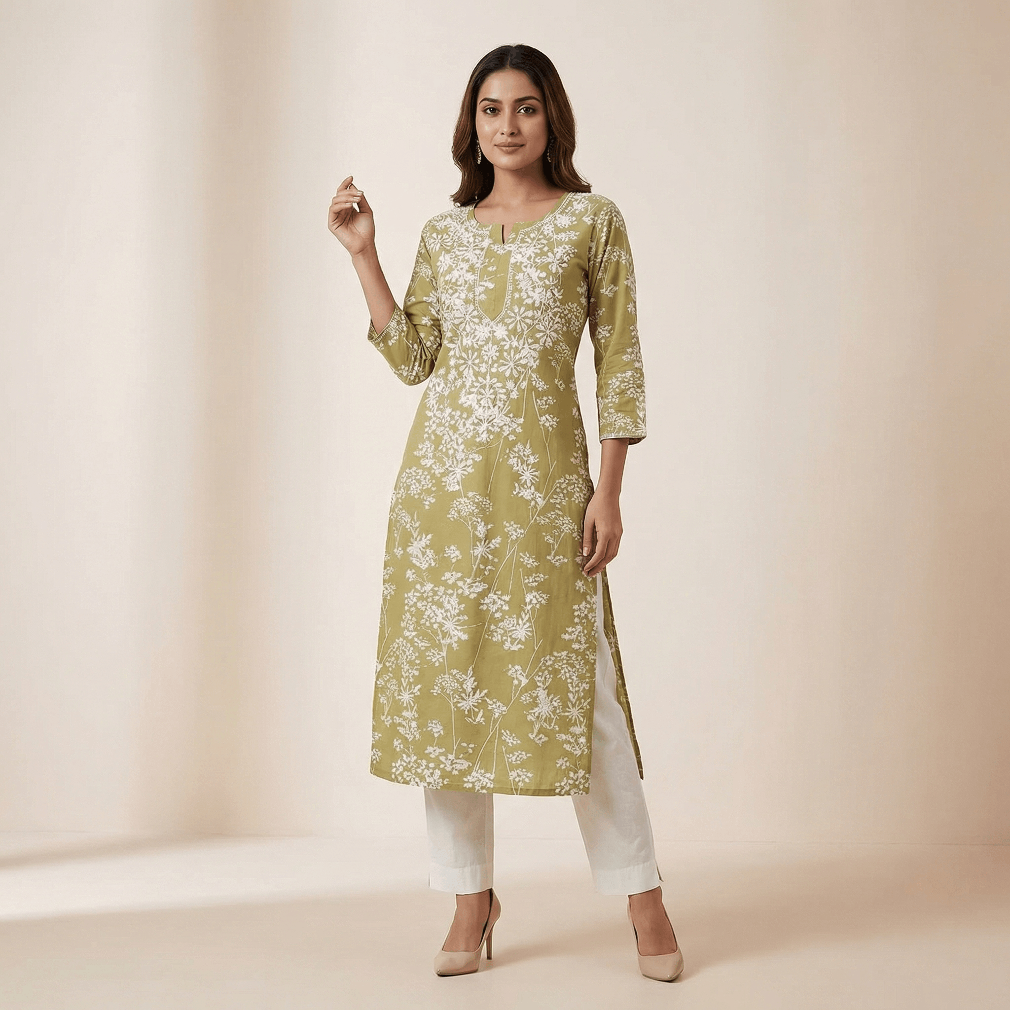AK FASHION MALL Women Cotton Blend Printed A-line Kurti ( Beige ) - Kurtis, Tunics | Buy online on ZillyBuy