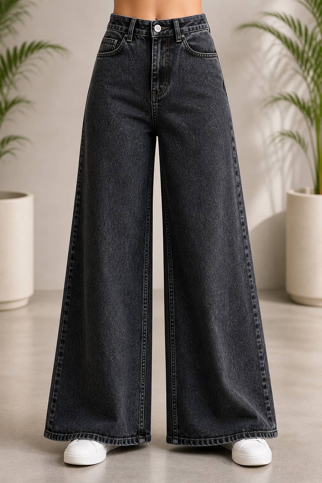 Aarika Women's Wide Leg Mid-Rise Jeans ( Light Blue ) - Jeans | Buy online on ZillyBuy