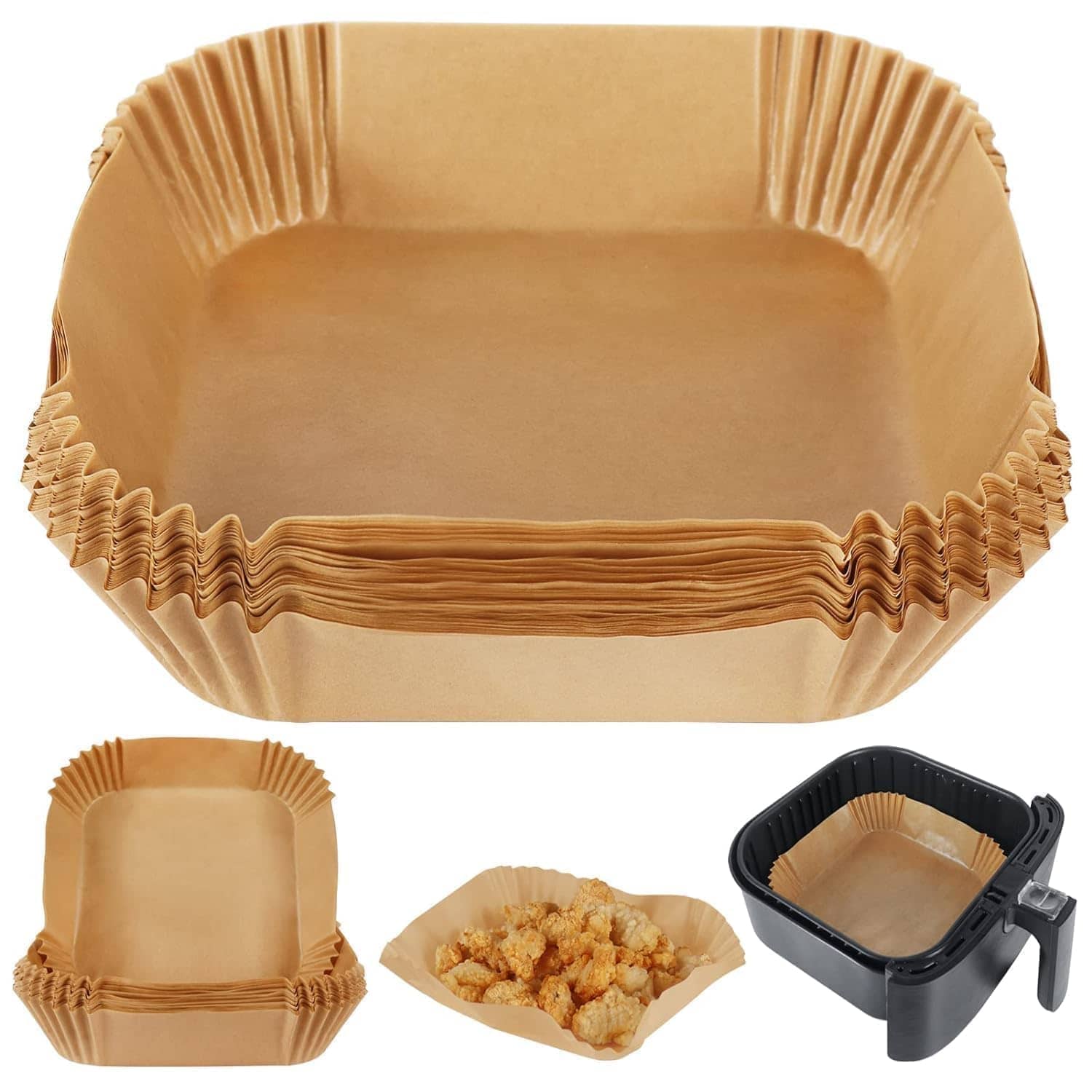 Air Fryer Liners 100 Pcs 8 Inch Square, Disposable Parchment Paper Baking Liners Non-Stick Oil-Proof Food Grade Paper, Perfect for 5-8 QT Air Fryer Basket, Oven, Microwave,