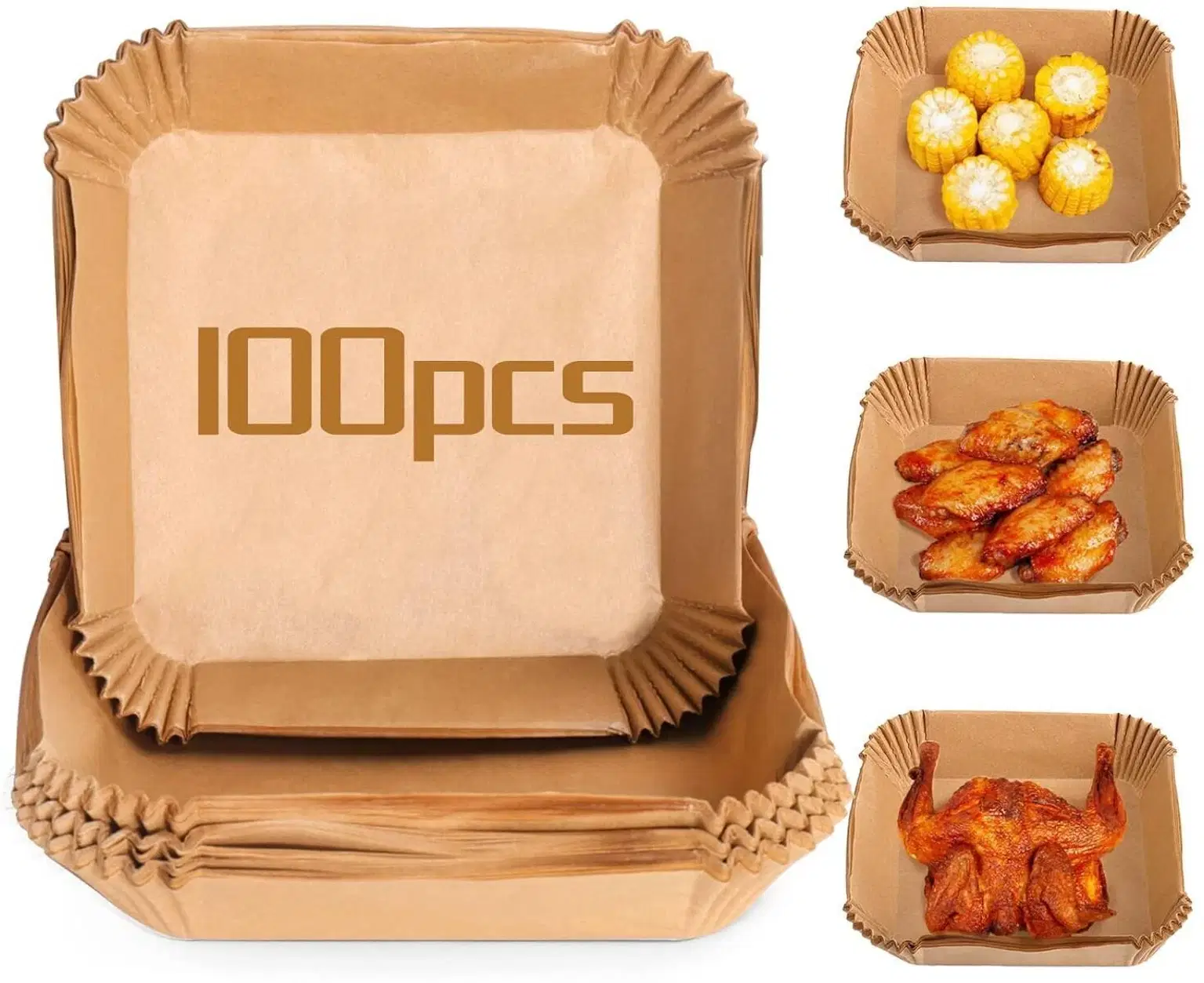 Air Fryer Liners 100 Pcs 8 Inch Square, Disposable Parchment Paper Baking Liners Non-Stick Oil-Proof Food Grade Paper, Perfect for 5-8 QT Air Fryer Basket, Oven, Microwave,