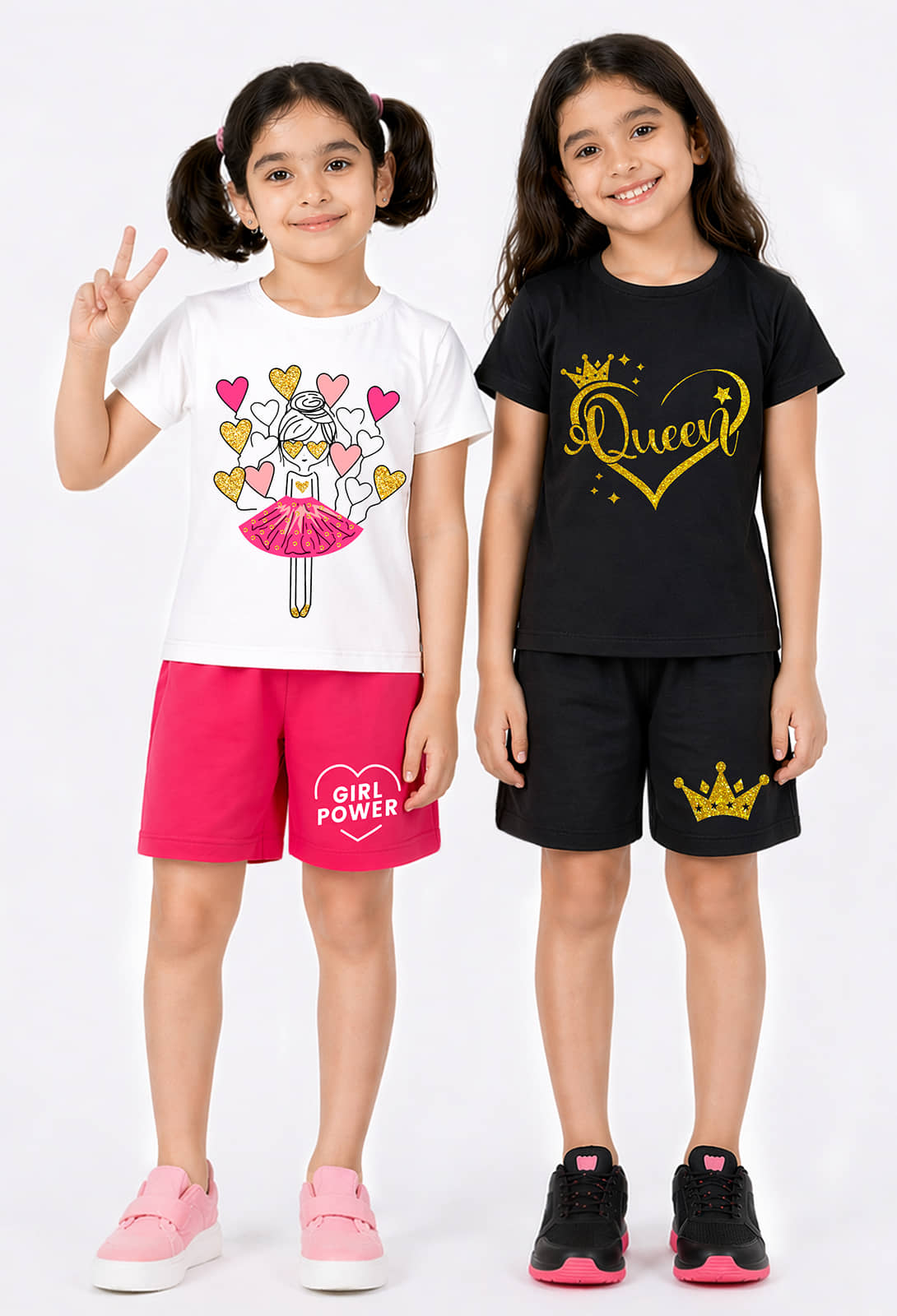 Trampoline Girls Cotton Blend T-shirt & Shorts Set ( Multicolor , Pack of 2 )