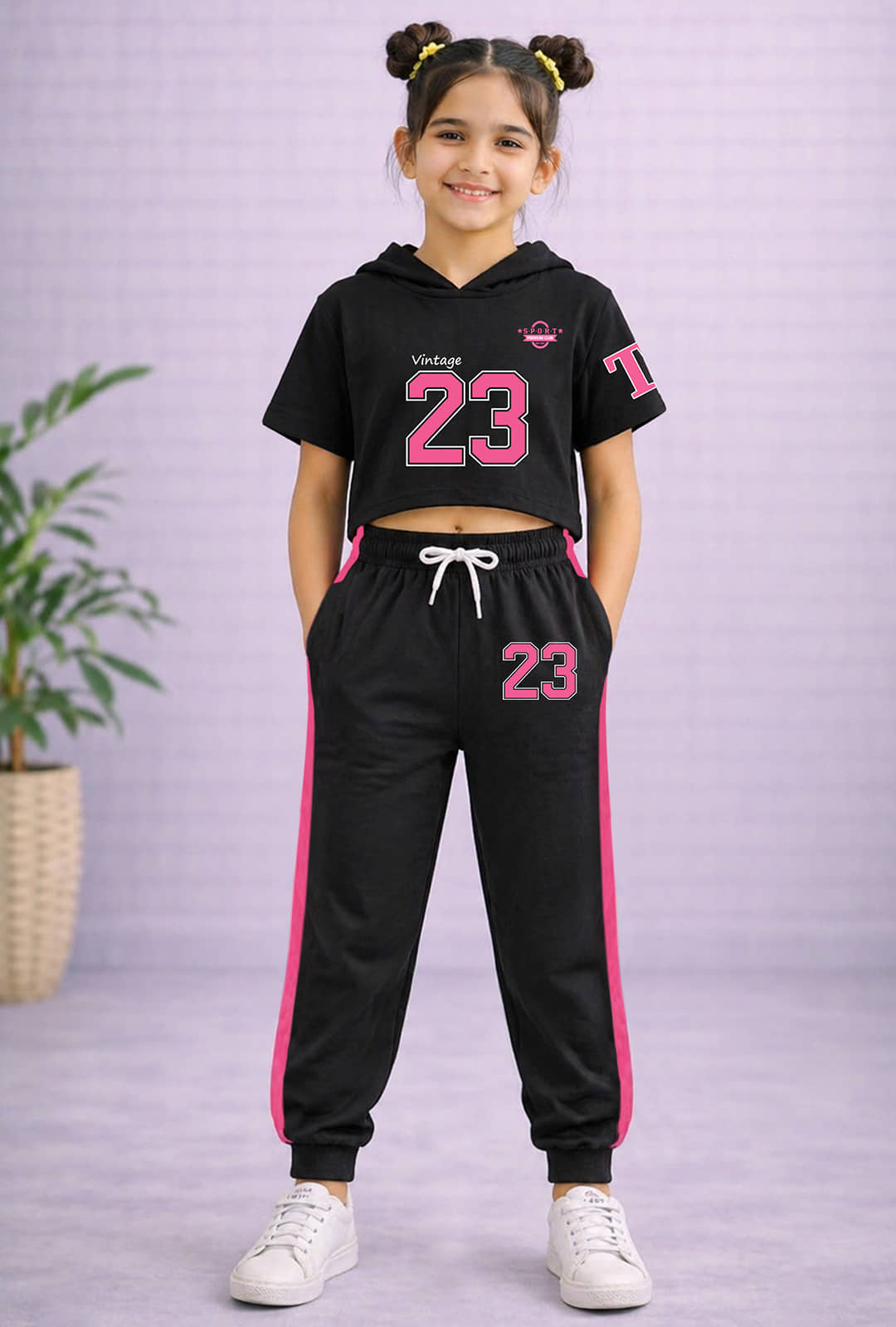 Trampoline Girls Cotton Blend Top & Pant Set ( Black , Pack of 1 )