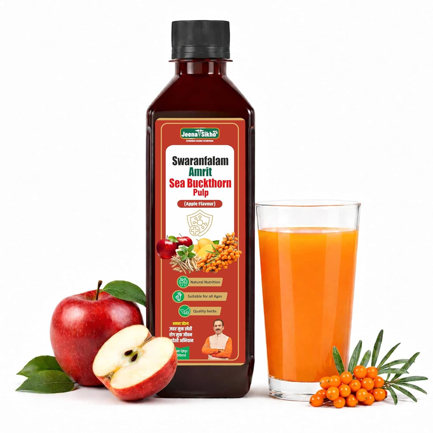 Jeena Sikho Swaranfalam Amrit Sea Buckthorn Natural Flavour | Ayurvedic Immunity & Vitality Tonic 500ml