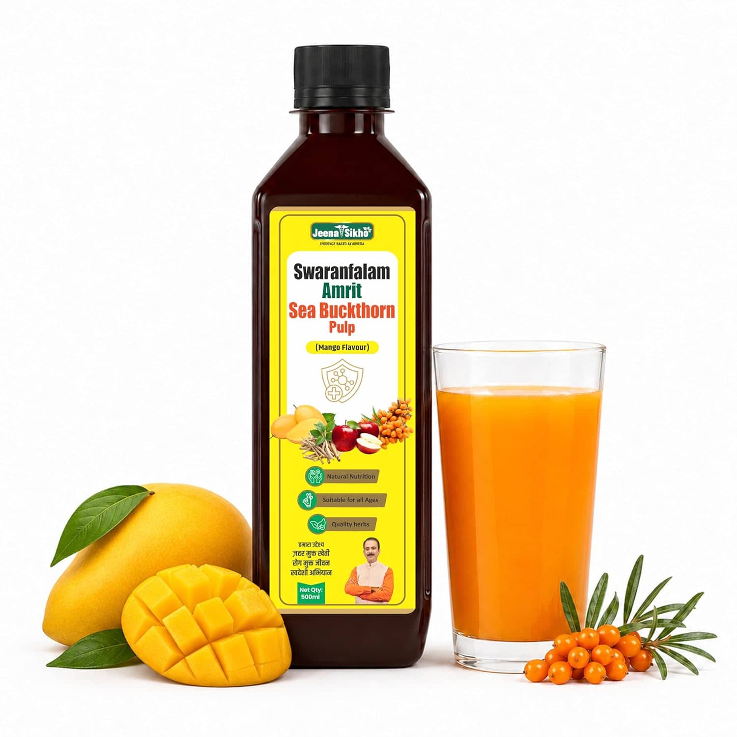 Jeena Sikho Swaranfalam Amrit Sea Buckthorn Mango Flavour | Ayurvedic Immunity Juice 500ml