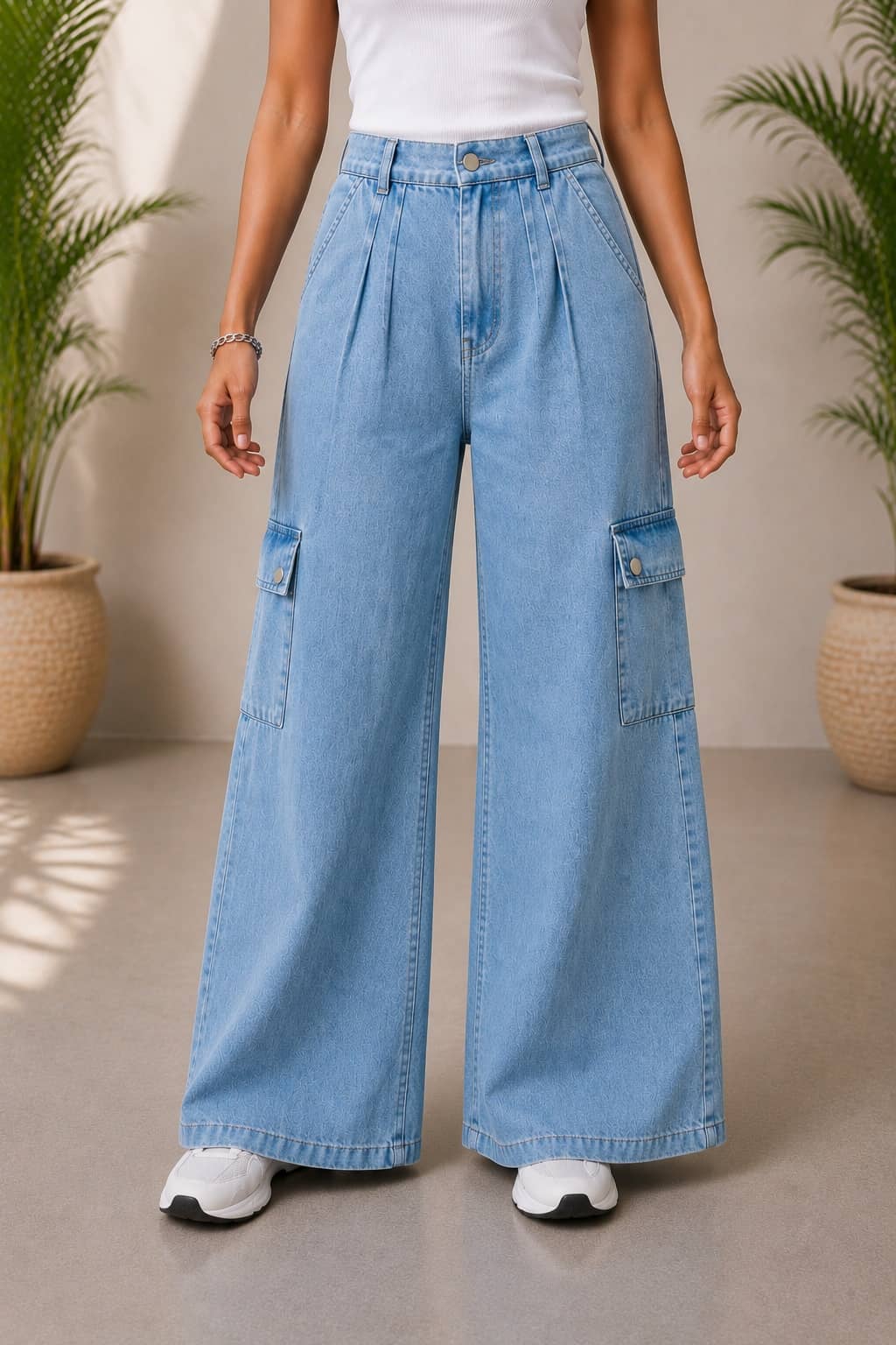 Aarika Women's Wide Leg Mid-Rise Jeans ( Light Blue ) - Jeans | Buy online on ZillyBuy