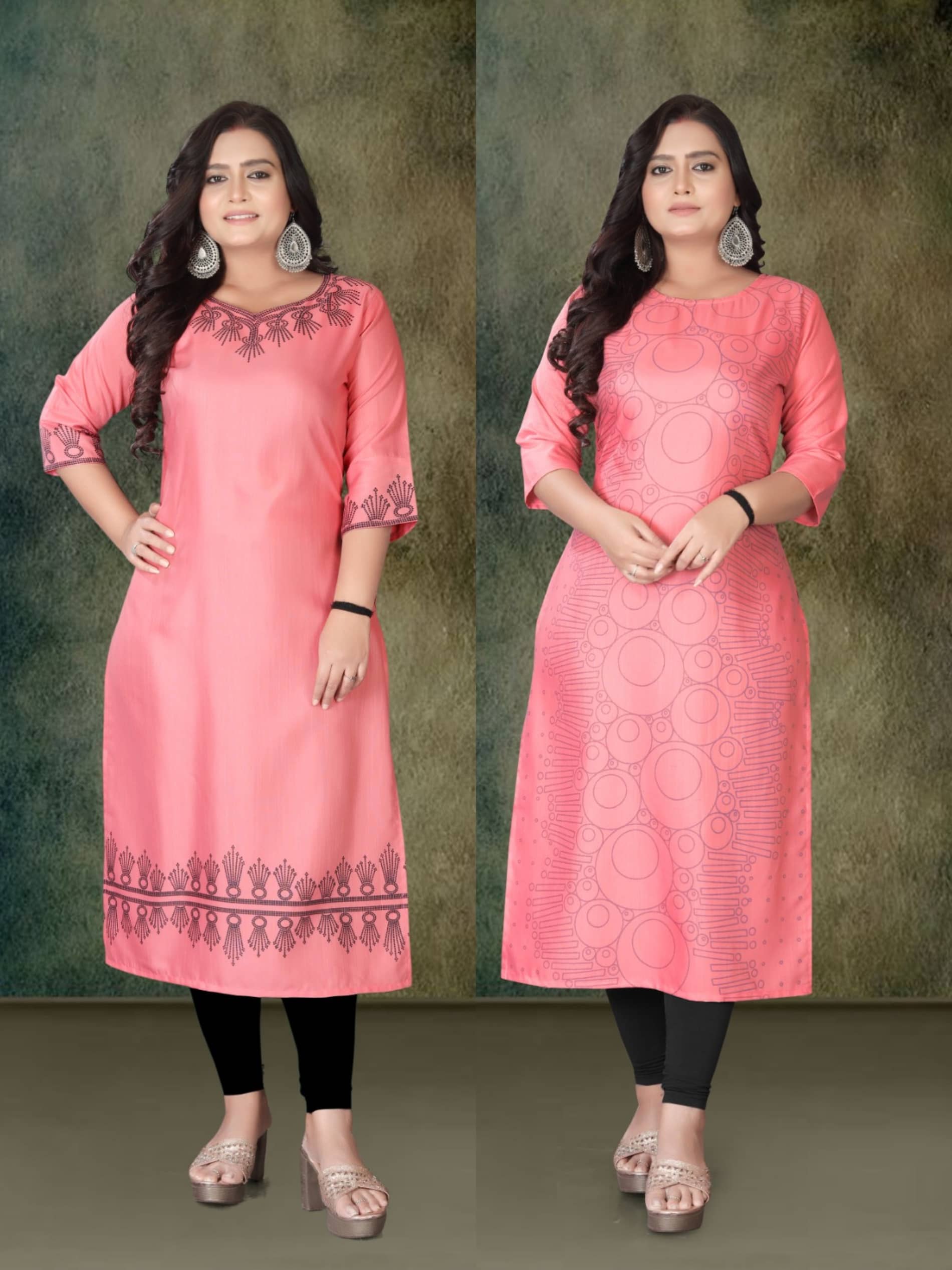 Hetsa Women Rayon Printed A-line Kurti ( Pink ) - Kurtis, Tunics | Buy online on ZillyBuy