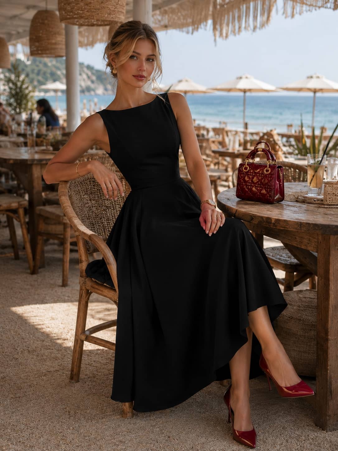 Kashian Women Georgette A-line Dress ( Black )