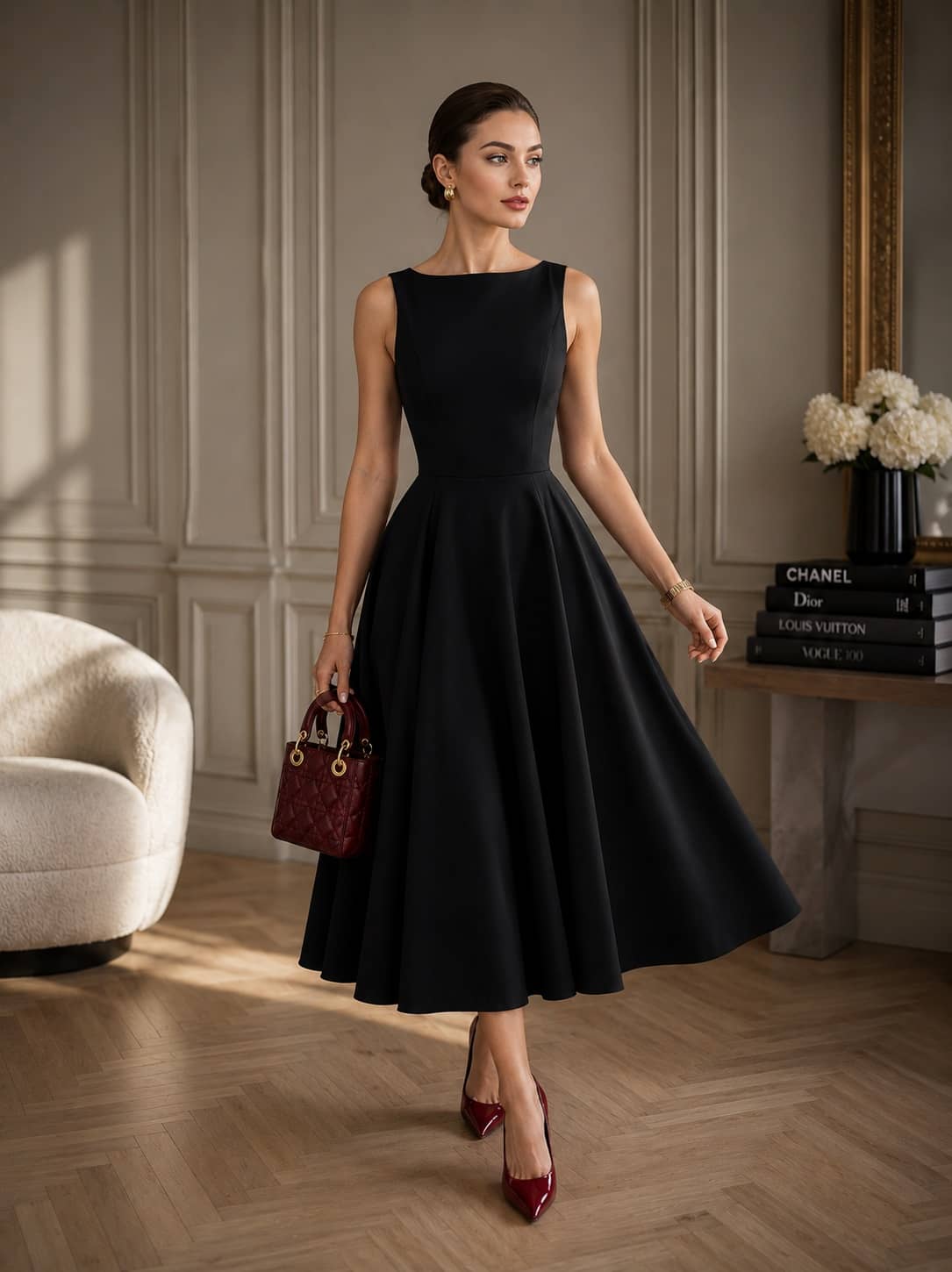 Kashian Women Georgette A-line Dress ( Black )
