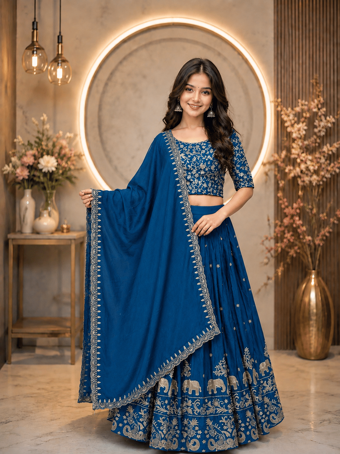 Keyura Silk Lehenga Choli Set For Girls ( Pack of 1 , Blue )