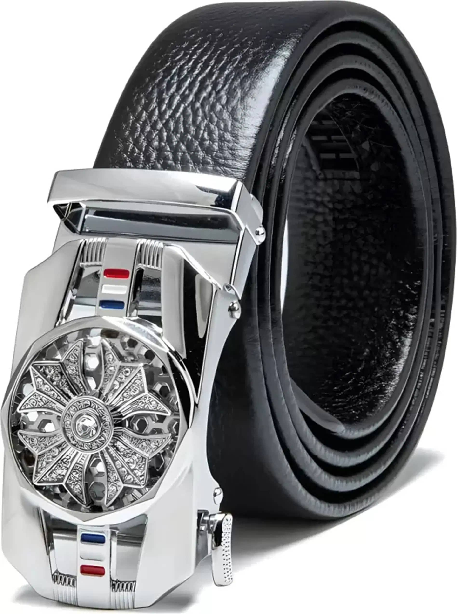 時計 PJ Wood Silver Backle with leather Belt Buy Clock21 - Black Leather Men's Casual Belt ( Pack of 1