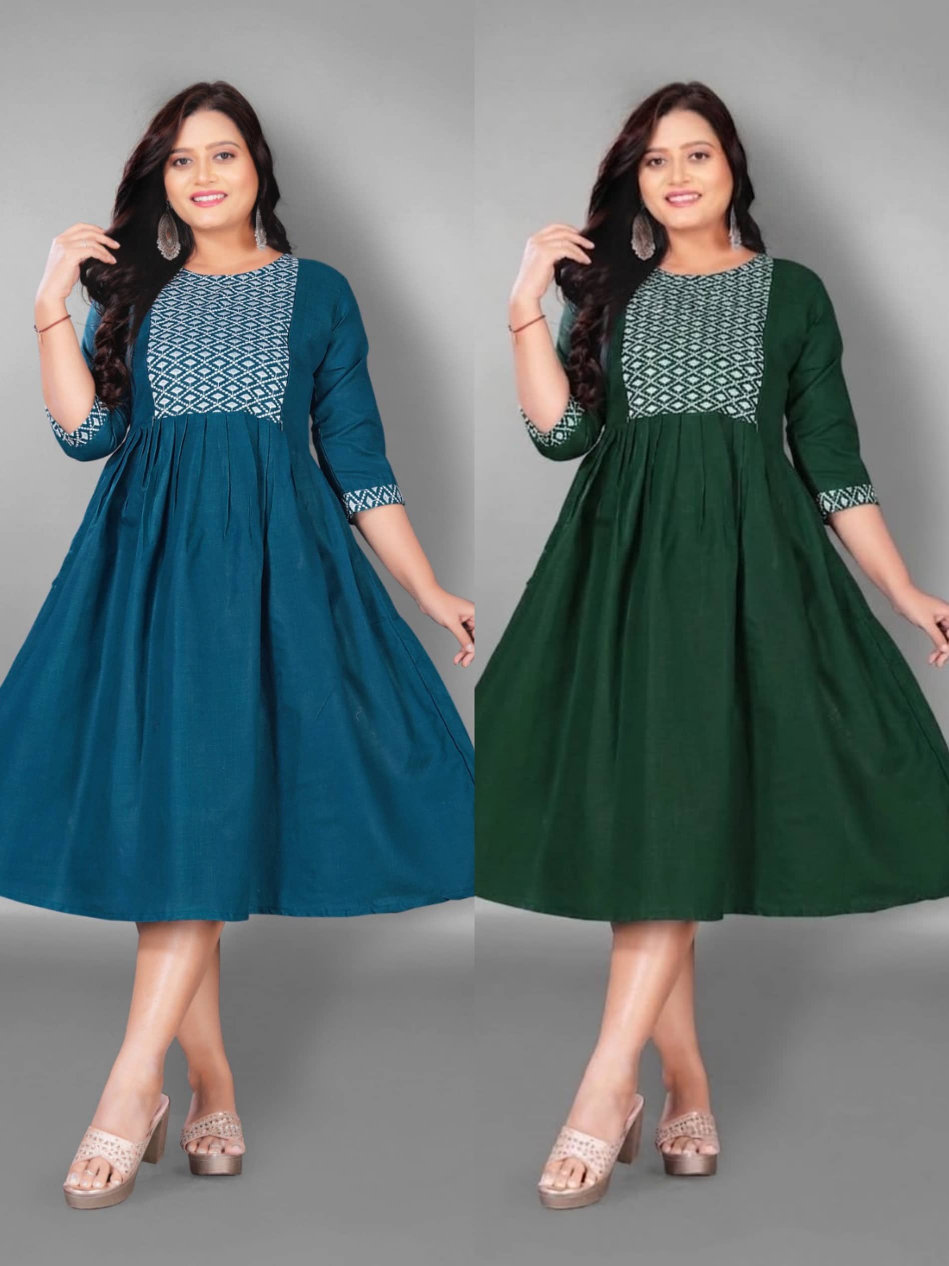 Hetsa Women Cotton Blend Embroidered Anarkali Kurti ( Multicolor ) - Kurtis, Tunics | Buy online on ZillyBuy