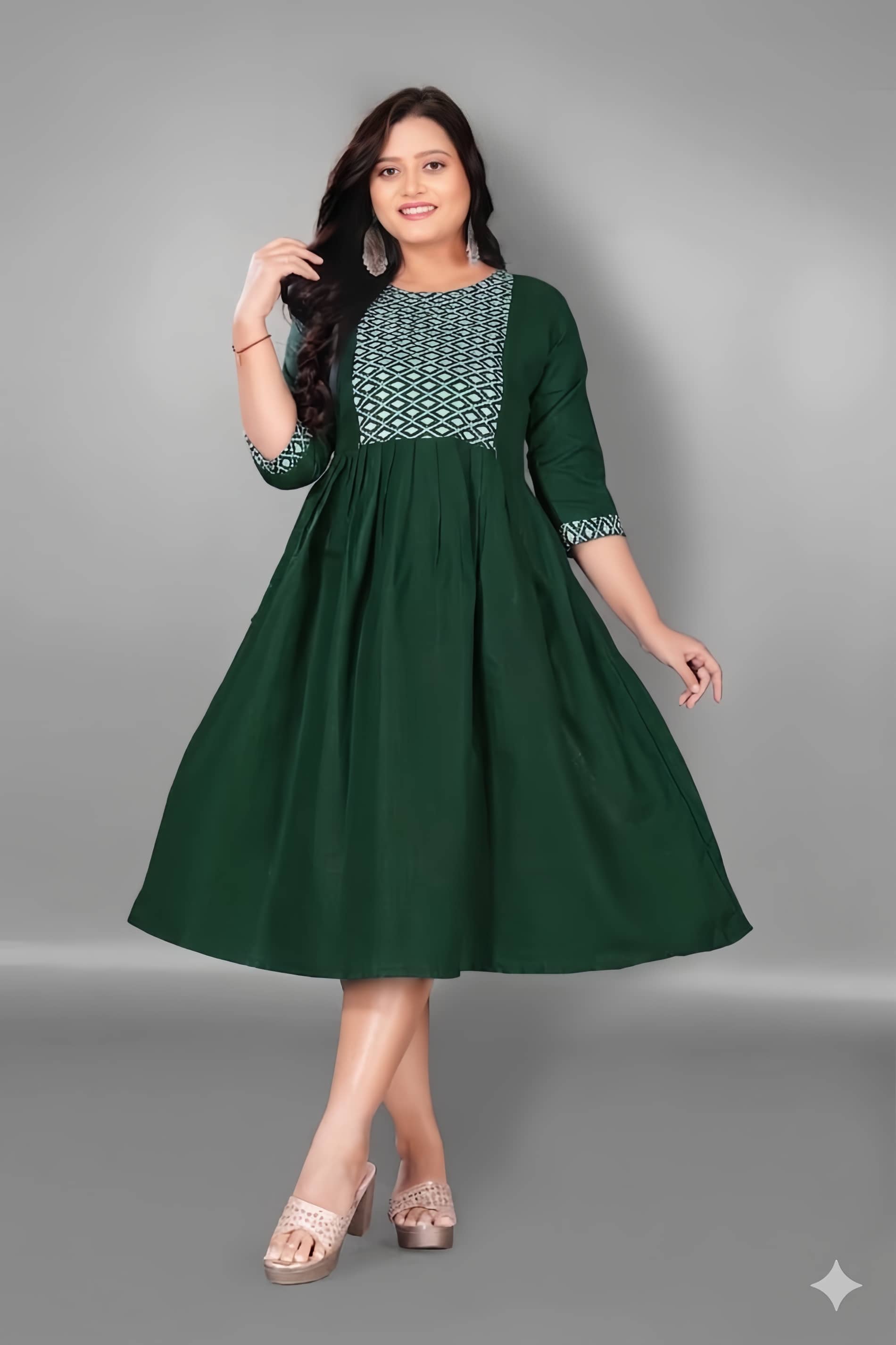 Hetsa Women Cotton Blend Embroidered Anarkali Kurti ( Dark Green ) - Kurtis, Tunics | Buy online on ZillyBuy
