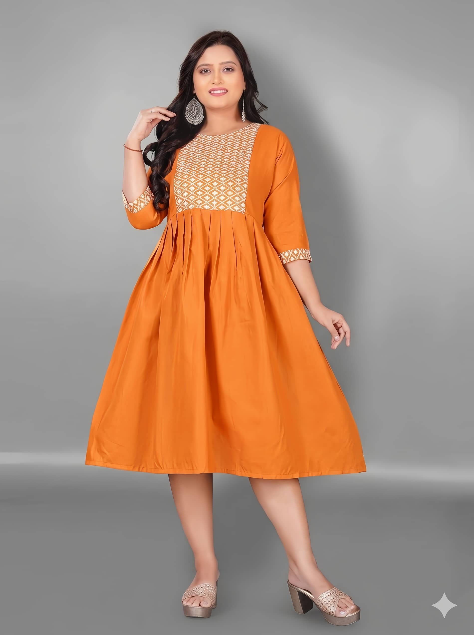 Hetsa Women Cotton Blend Embroidered Anarkali Kurti ( Orange ) - Kurtis, Tunics | Buy online on ZillyBuy