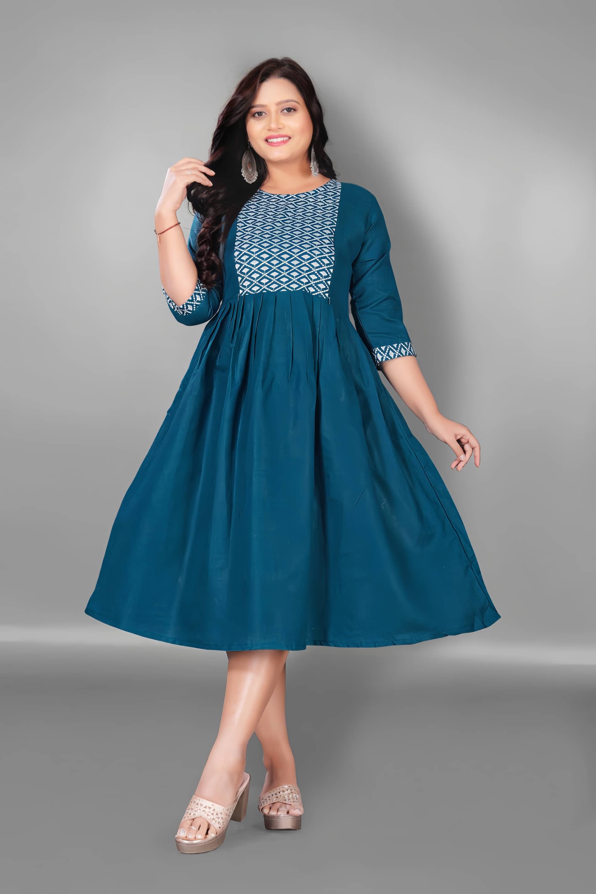 Hetsa Women Cotton Blend Embroidered Anarkali Kurti ( Blue ) - Kurtis, Tunics | Buy online on ZillyBuy