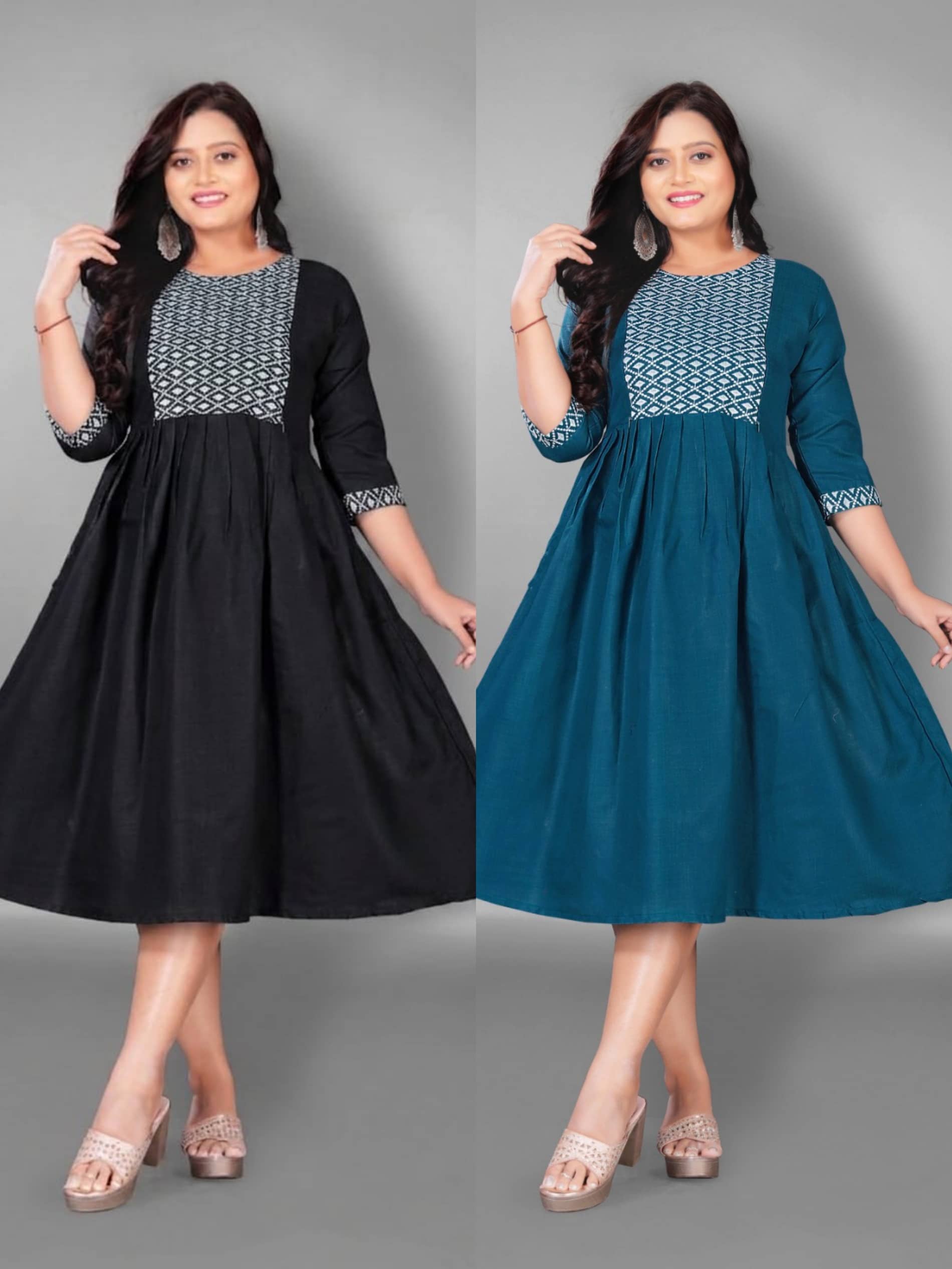 Hetsa Women Cotton Blend Embroidered Anarkali Kurti ( Multicolor ) - Kurtis, Tunics | Buy online on ZillyBuy