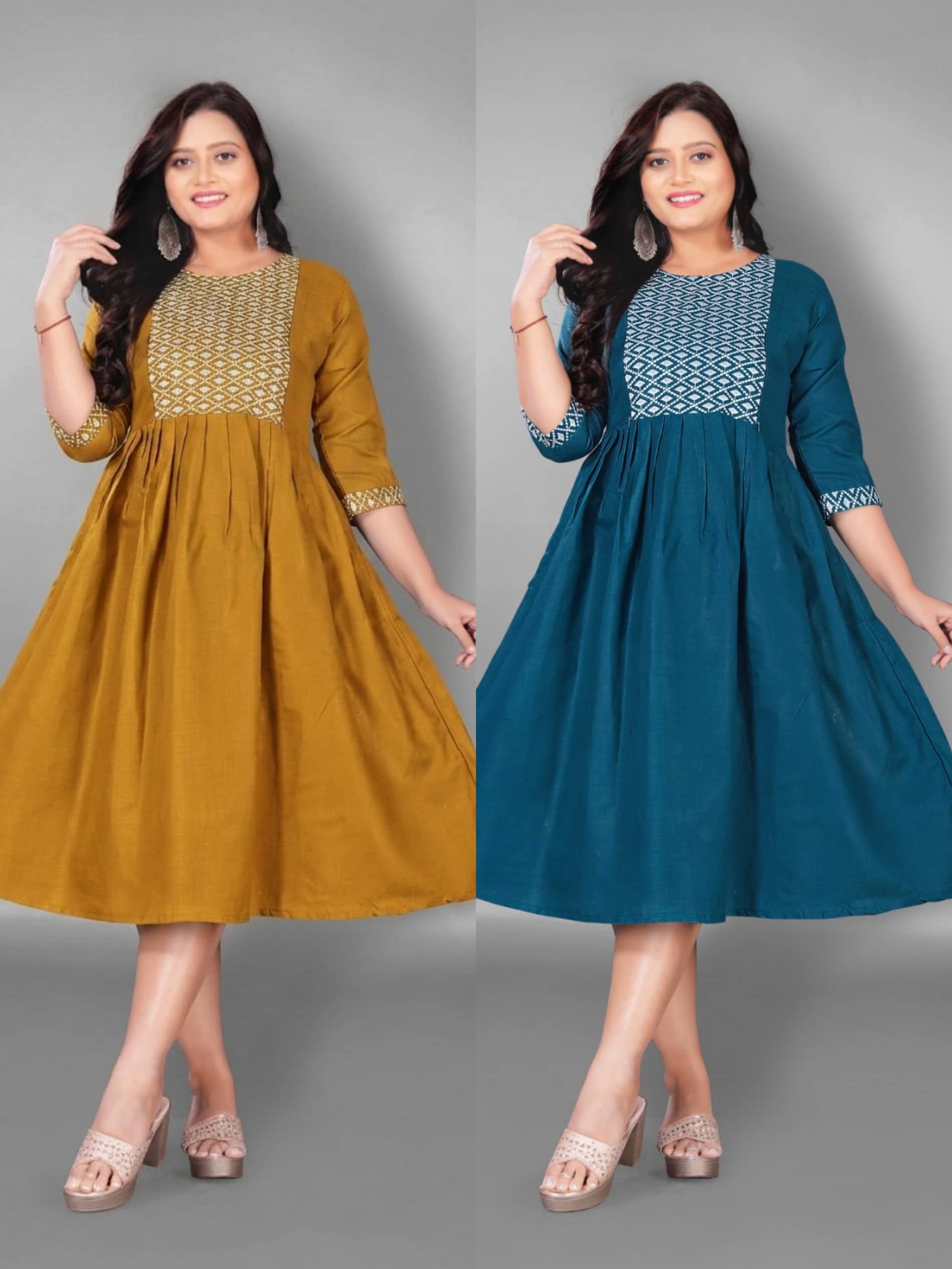 Hetsa Women Cotton Blend Embroidered Anarkali Kurti ( Multicolor ) - Kurtis, Tunics | Buy online on ZillyBuy