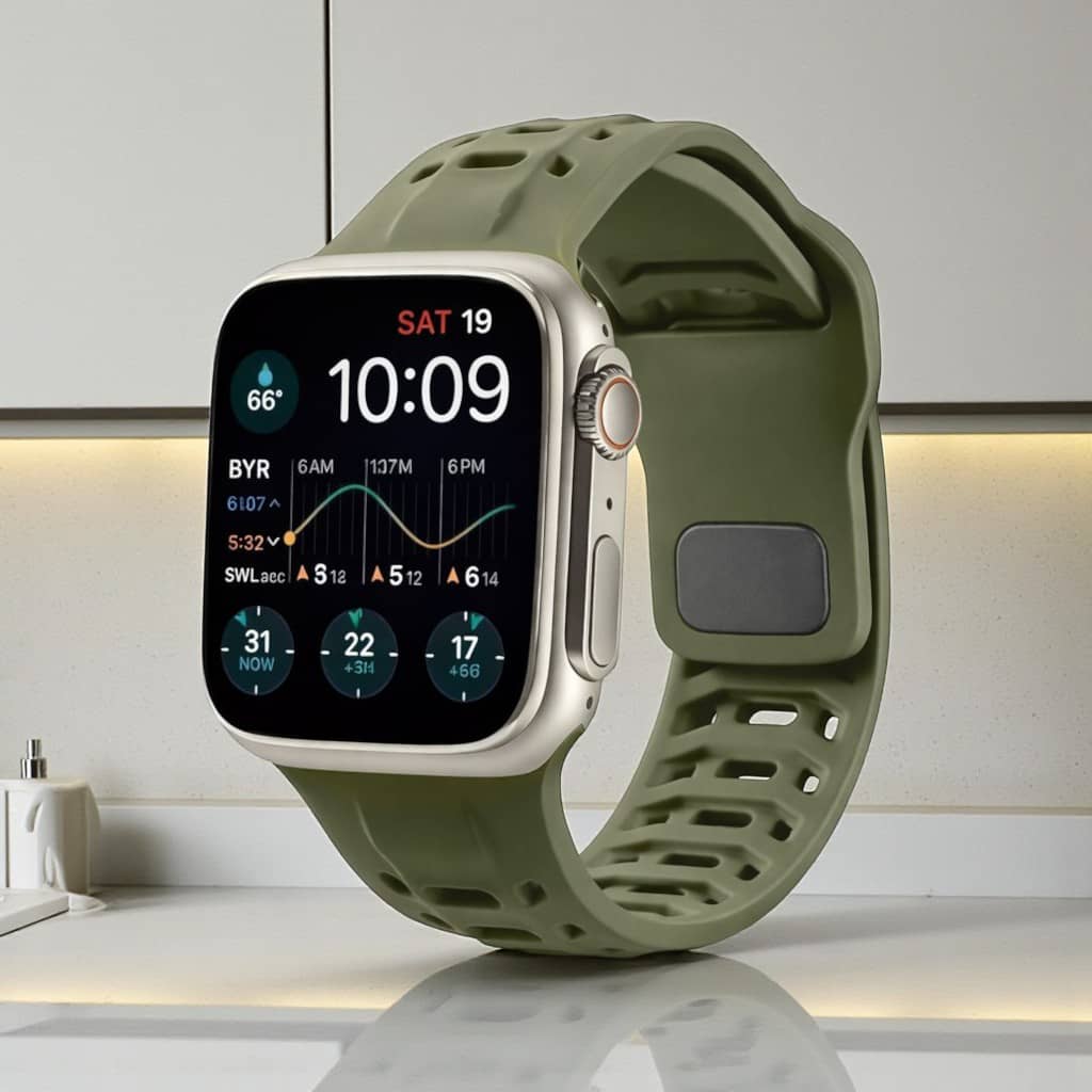 Lorenz Soft Silicone Waterproof Smartwatch Strap for watch| Replacement Sports Band (Compatible with 42/44/45/49mm)– Army Green