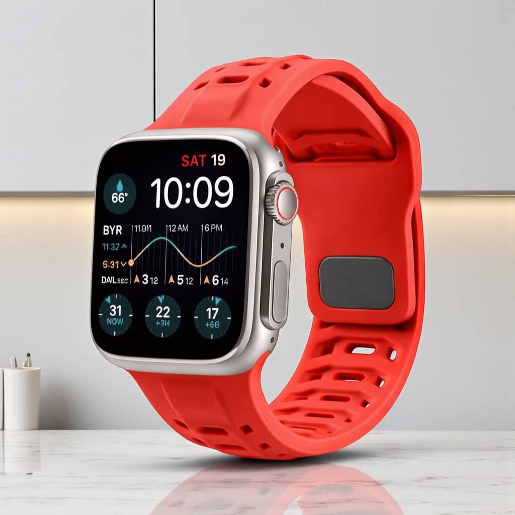 Lorenz Soft Silicone Waterproof Smartwatch Strap for watch| Replacement Sports Band (Compatible with 42/44/45/49mm)– Red