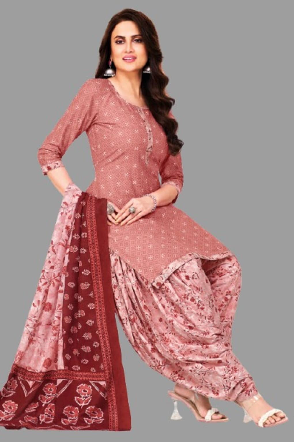 SIMMU Women Cotton Printed Straight Kurti With Patiala Salwar ( Pink )