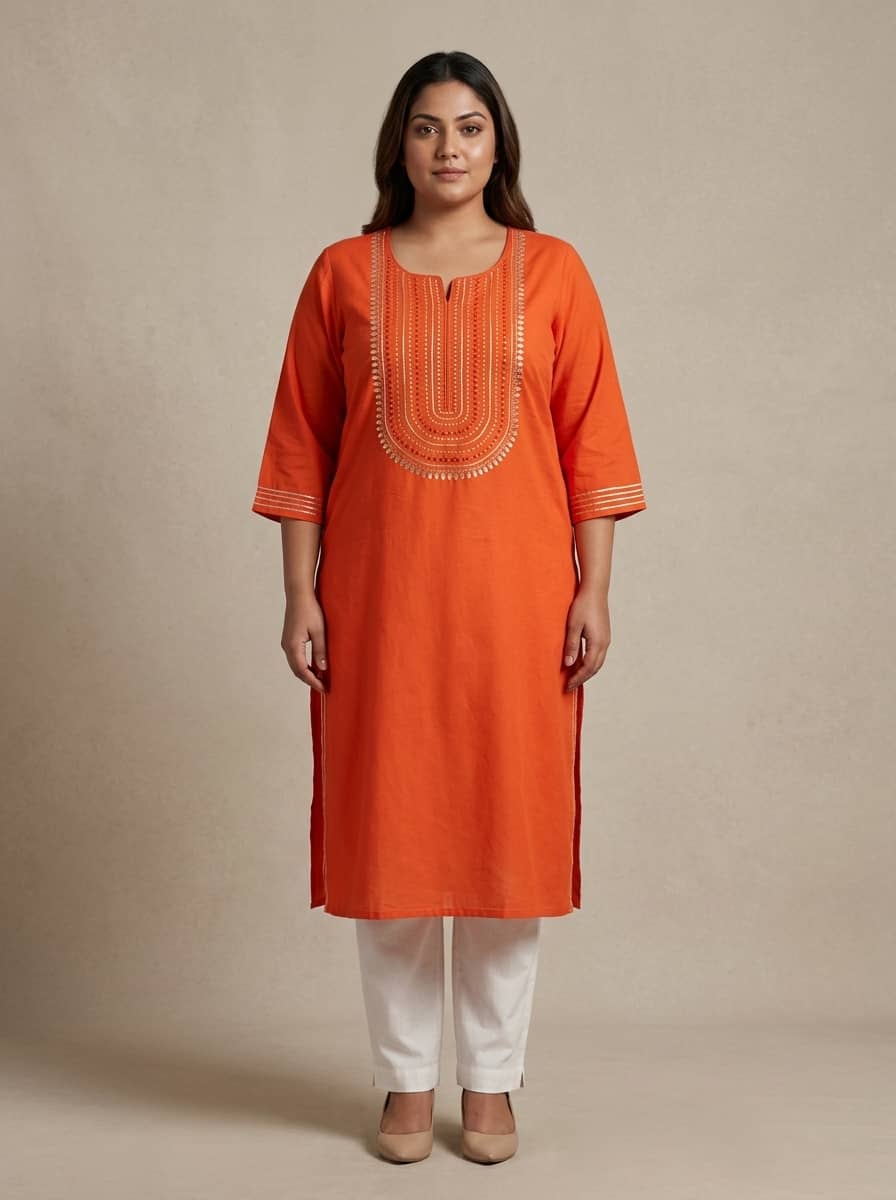 Swasti Women Cotton Blend Embroidered Straight Kurti ( Orange ) - Kurtis, Tunics | Buy online on ZillyBuy