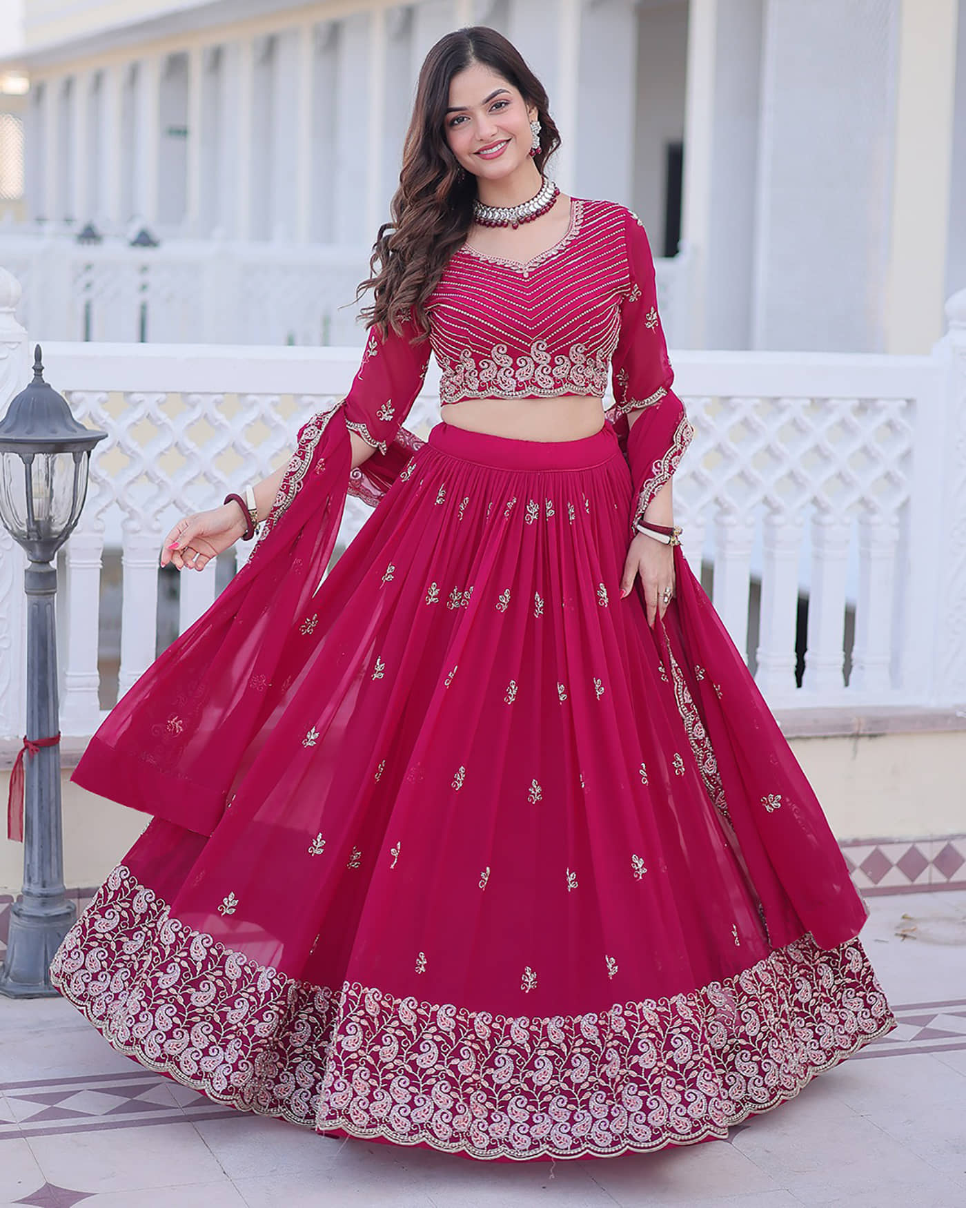 kedar fab Women's Georgette Semi Stitched Flared Lehenga Choli