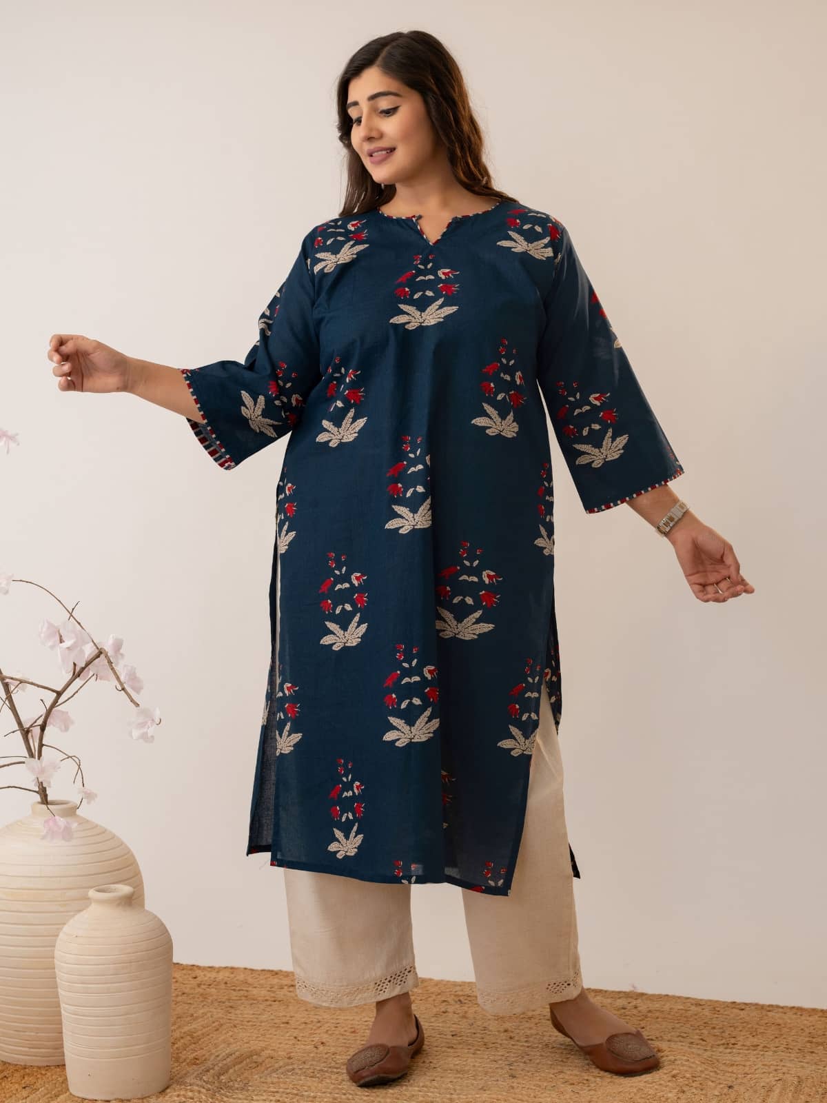 AMTHI Women Cotton Printed Straight Kurti ( Navy ) - Kurtis, Tunics | Buy online on ZillyBuy