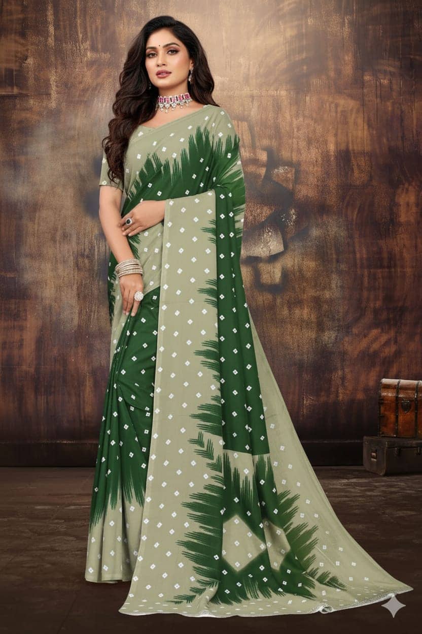 JIHANA FAB Chiffon Printed Bandhani Sarees With Unstitched Blouse Piece ( Multicolor ) - Sarees | Buy online on ZillyBuy